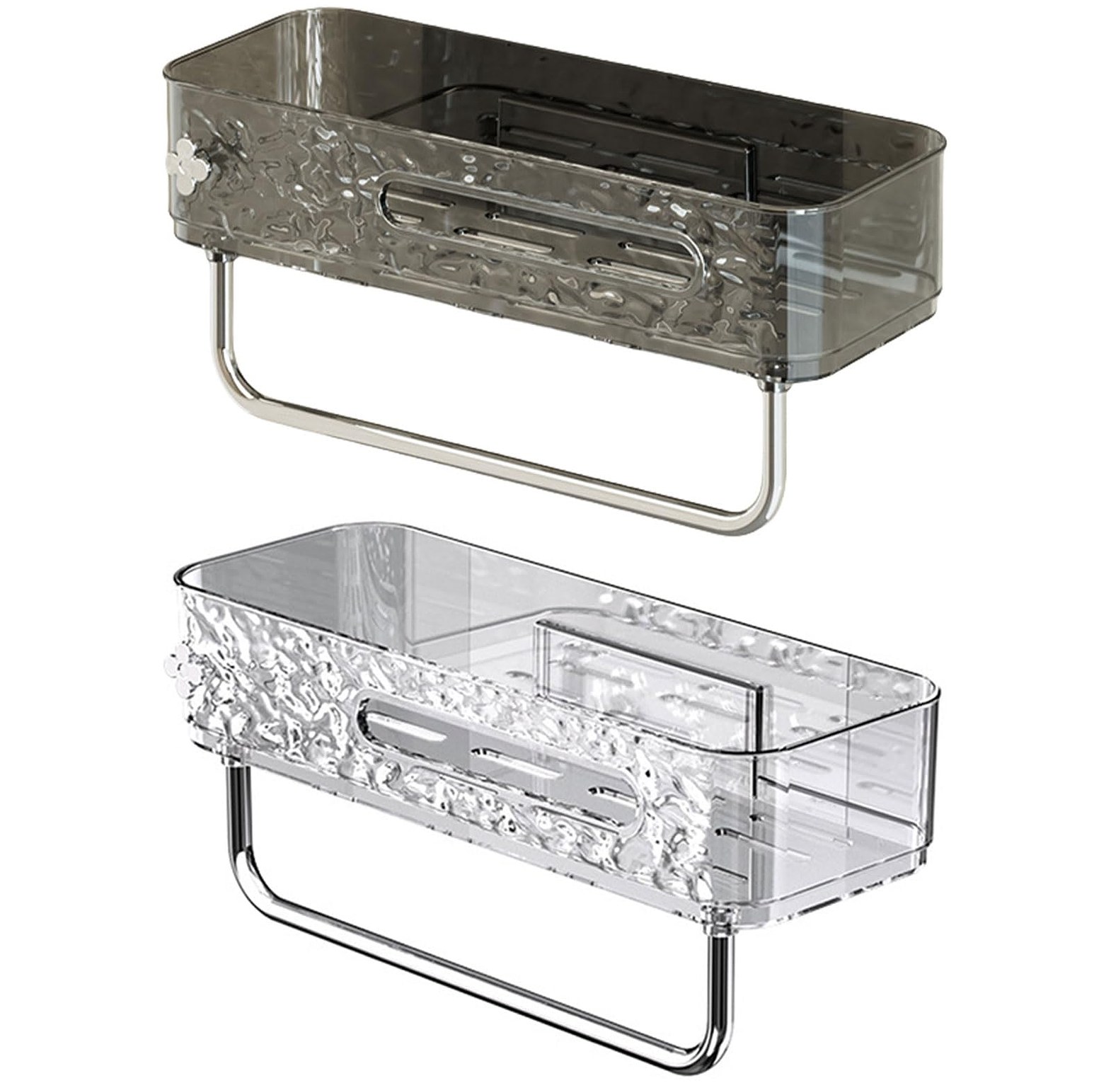 Luxury No-Drill Acrylic Bathroom Organizer with Towel Bar - Premium Transparent Ripple Shower Caddy for Modern Homes image