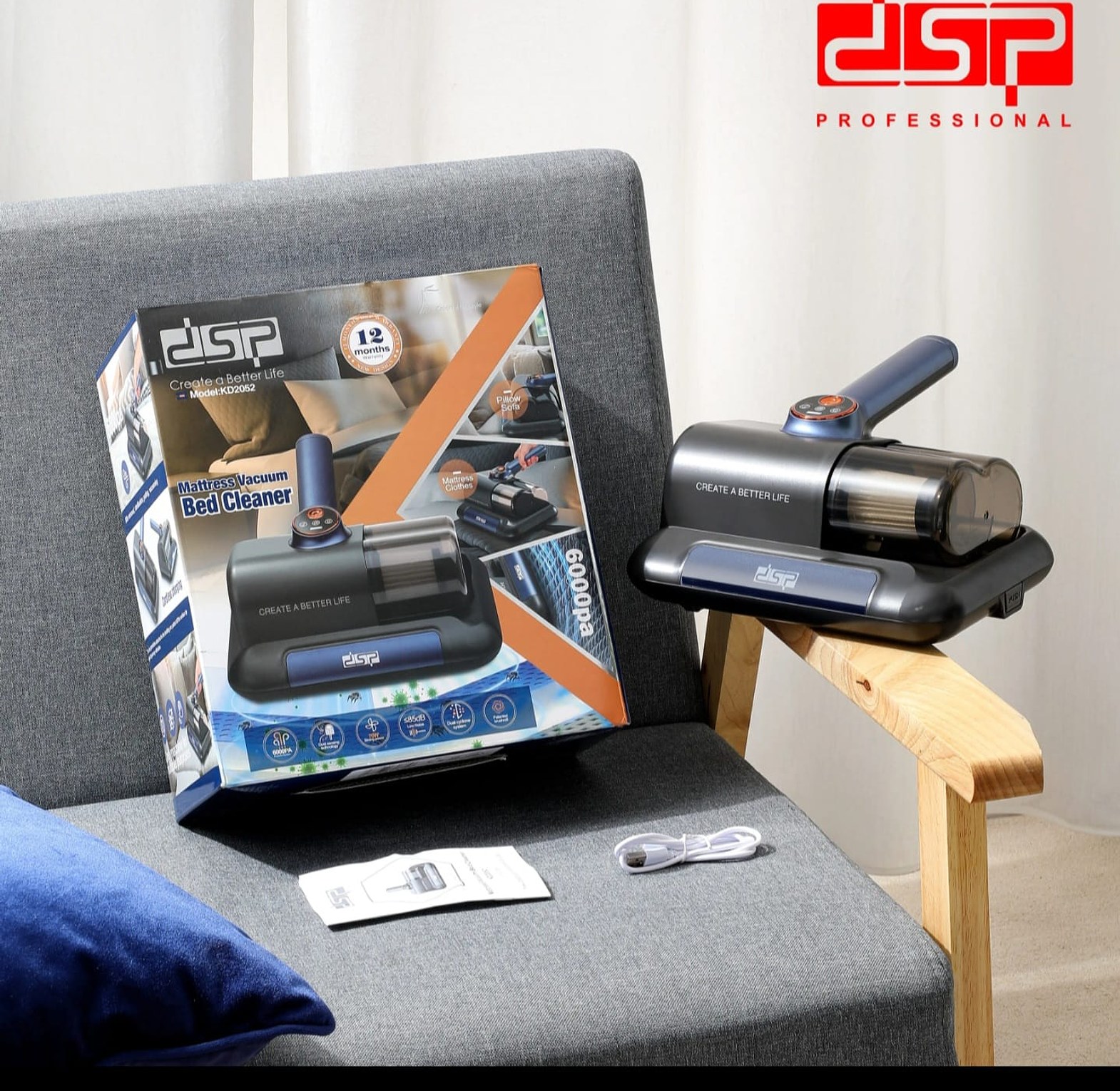 DSP Bed Vacuum Cleaner, Household High-Frequency Strong Mite Removal Instrument, Handheld Deep Mattress Vacuum Cleaner, Wireless Vacuum Cleaning Remover Instrument, for Bed, Sofa, Carpets image