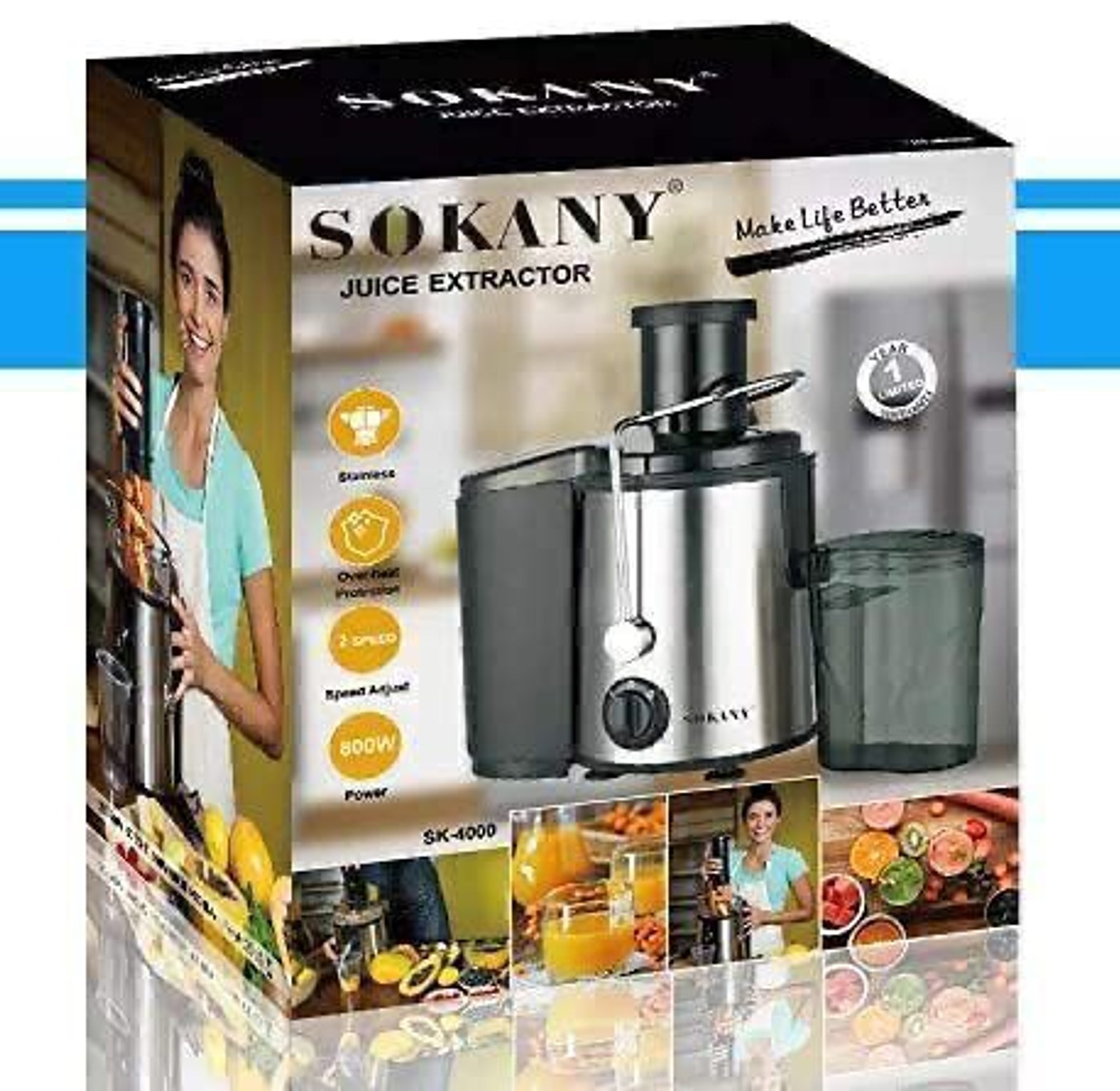 Sokany Juicer Machine, 800Watts Centrifugal Juicer Extractor with Wide Mouth for Fruit Vegetable, Easy to Clean, Stainless Steel, image