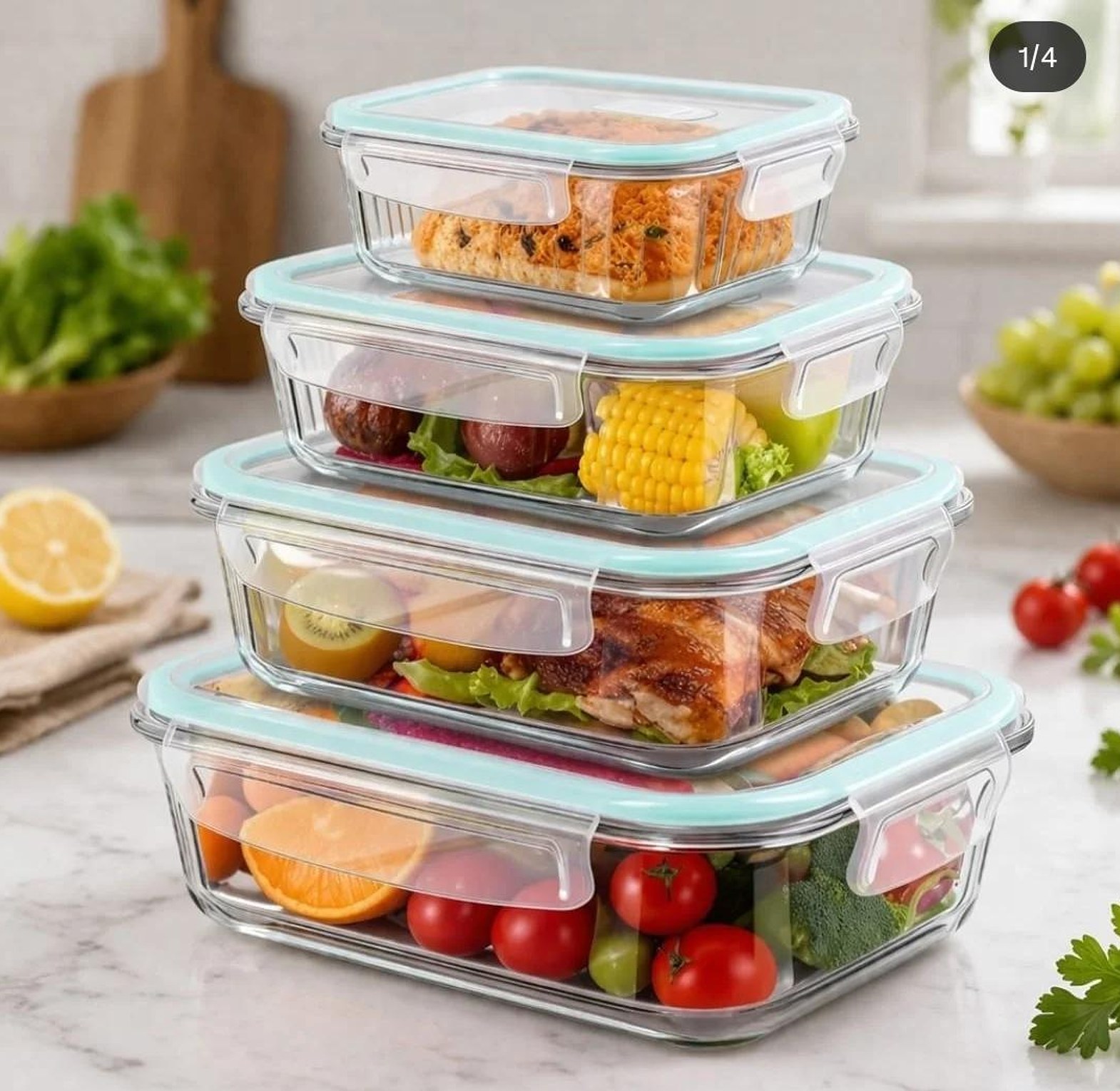 4 pcs glass food container set image