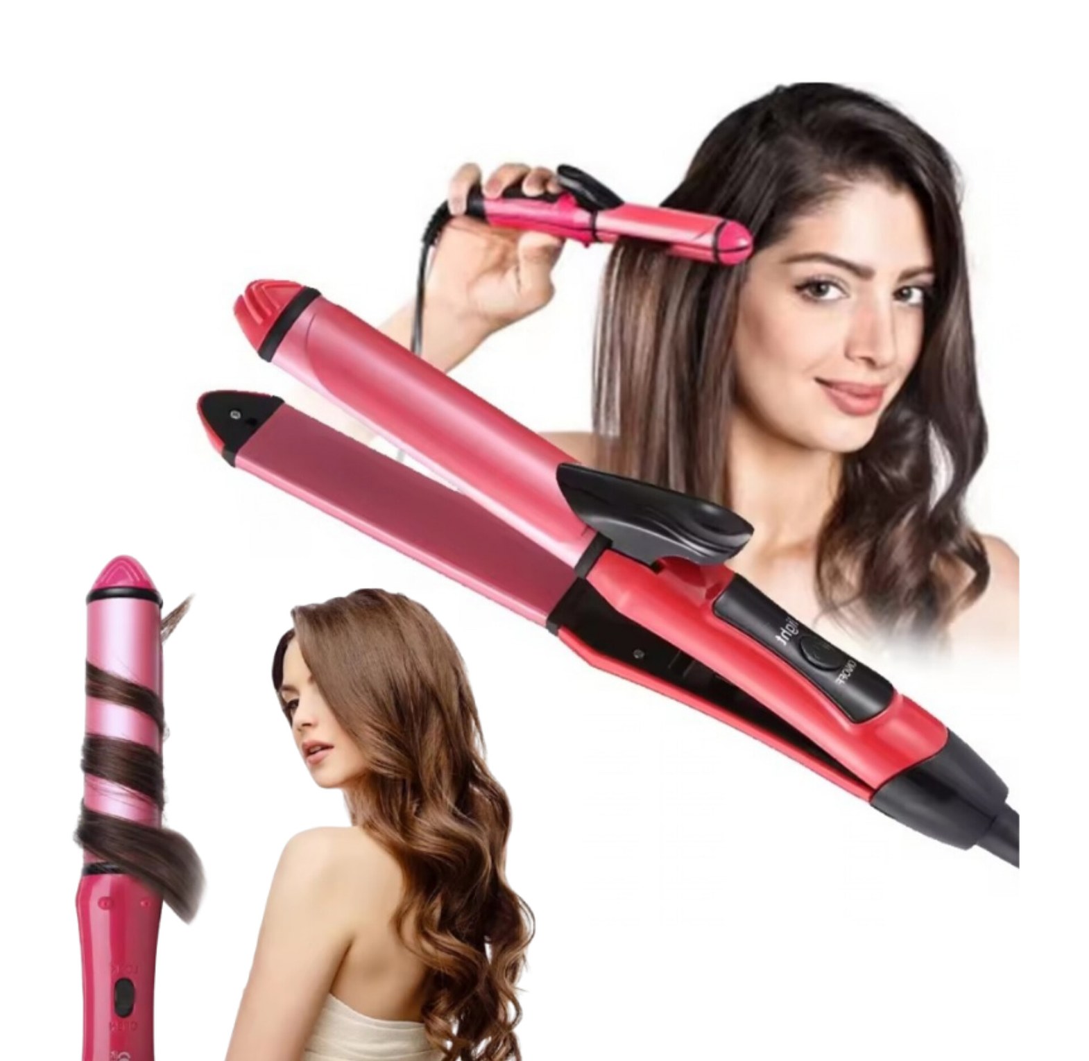 2 in 1 Professional Ceramic Hair Straightener and Curler Iron for Instant Styling, Salon Quality Hair Styler image