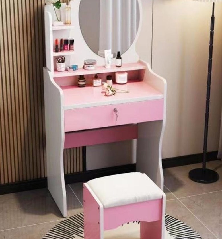 Vanity Table with Mirror + Stool image