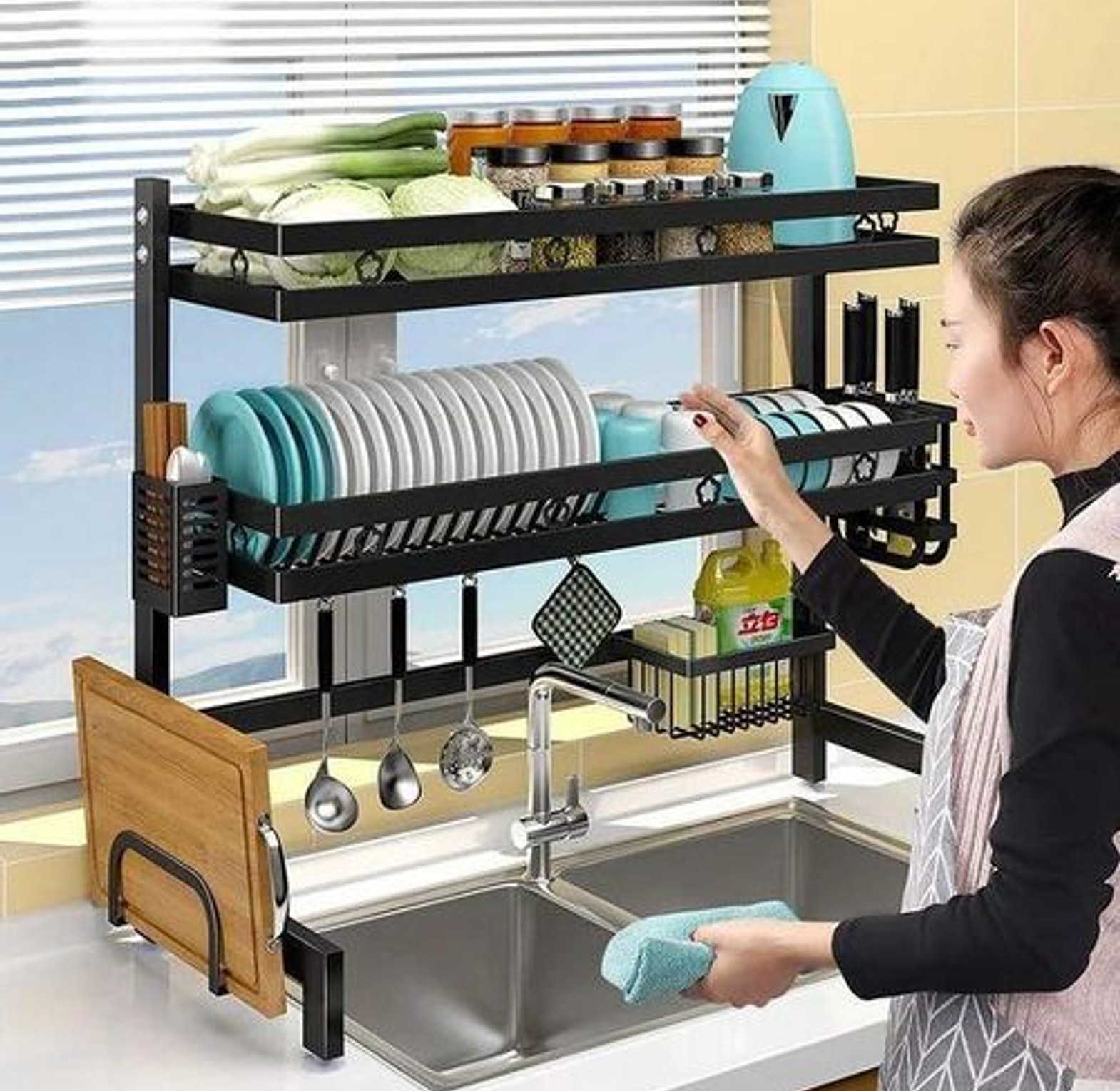 DOUBLE OVER THE SINK RACK. High Quality Affordable Stylish  Double layer over the sink dish rack image