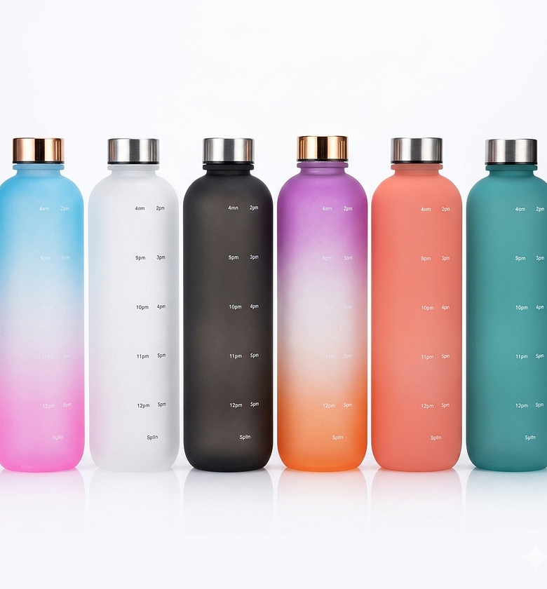 1L Gradient Motivational Water Bottle with Time Markers & Leak-Proof Cap for Gym, Office, and Sports Fitness image