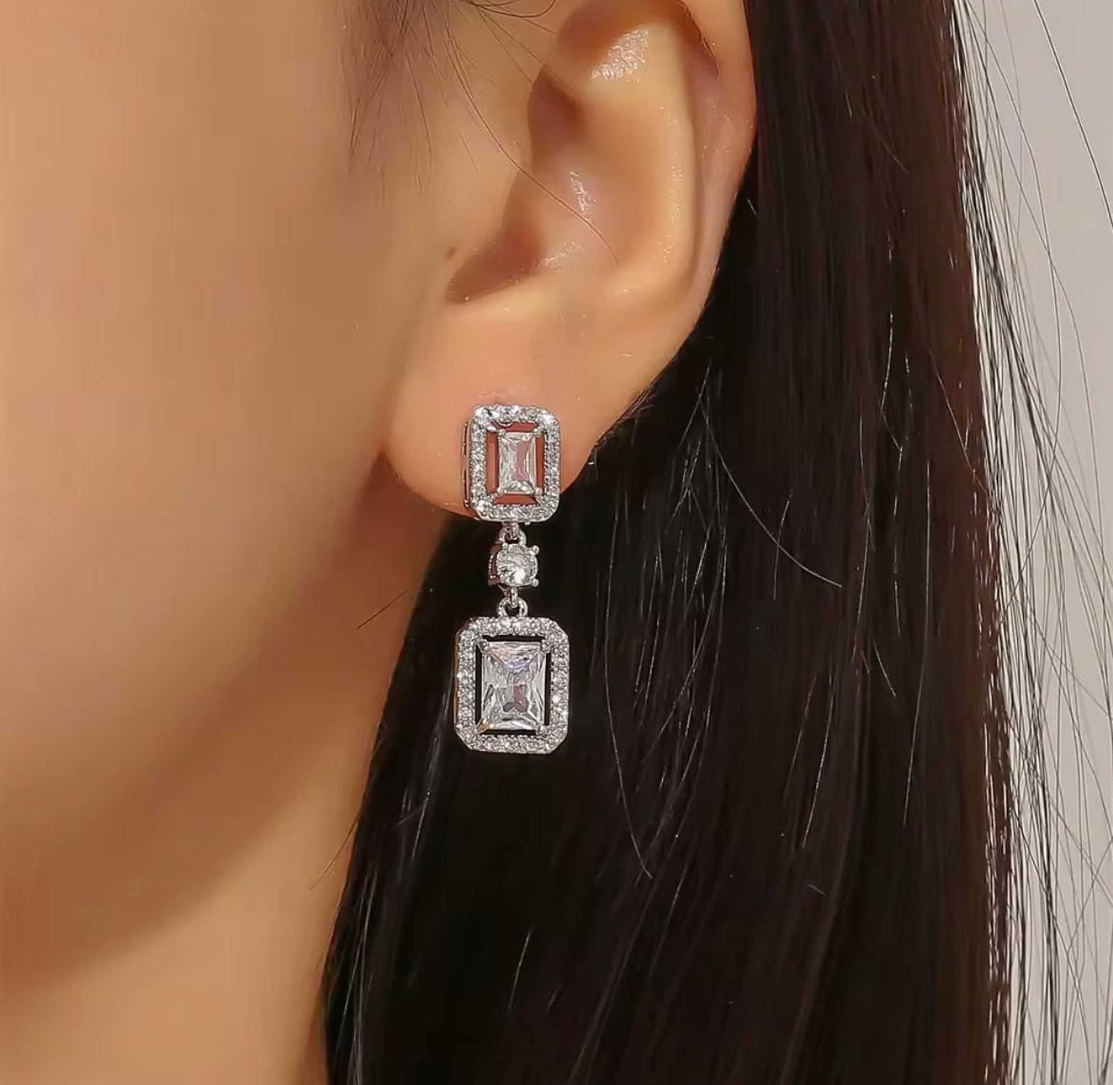 Deco Halo Emerald-Cut Drops image