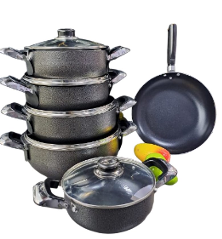 Cookware Set. JP Jamesport 11Pcs Heavy Non-Stick Granite Cooking Pot Sufuria With Pan & Cookware Set image