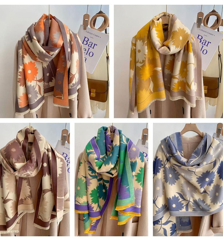 Luxury Floral Print Cashmere Pashmina Scarf image