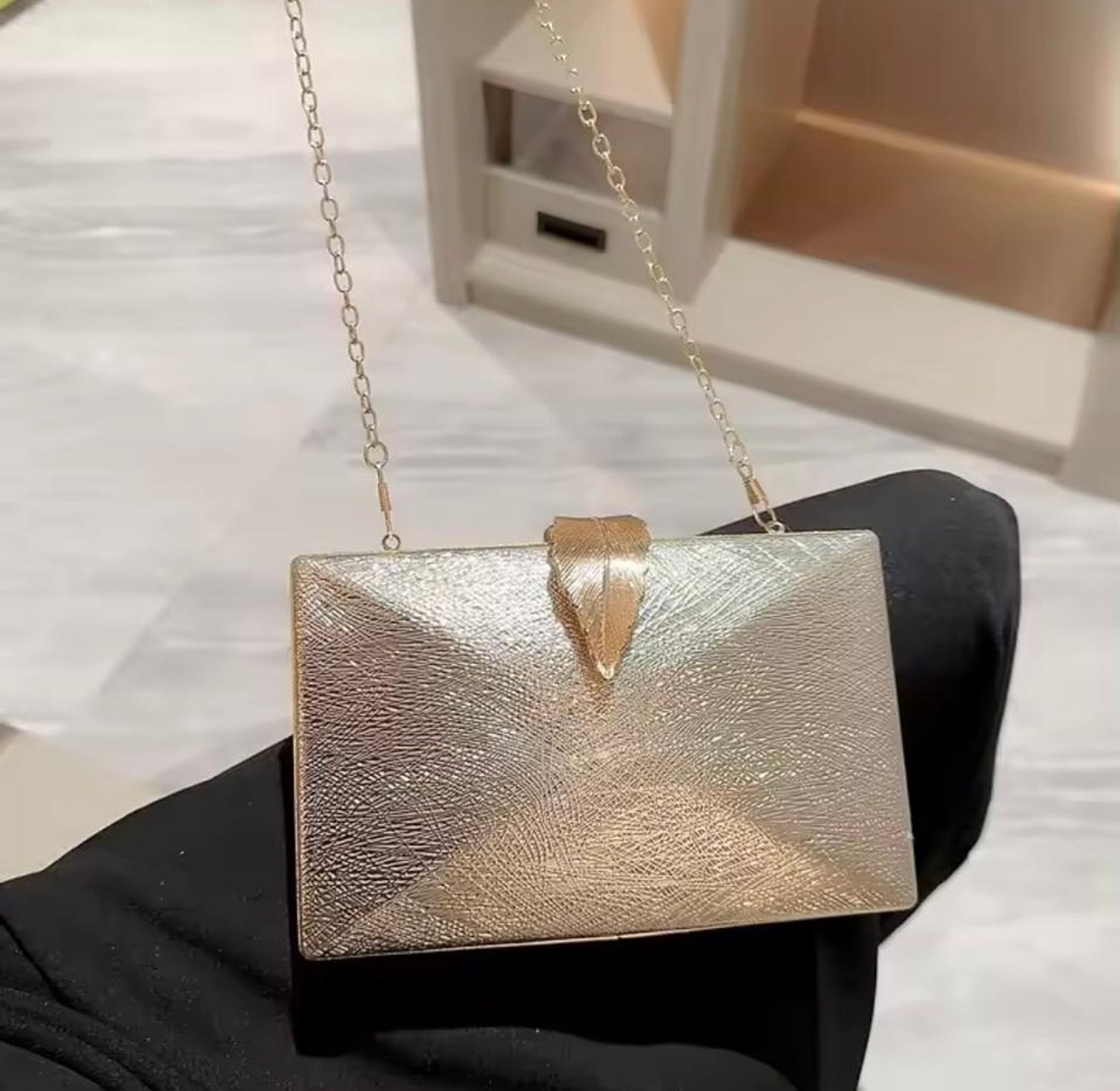Gilded Leaf Textured Evening Clutch Bag image