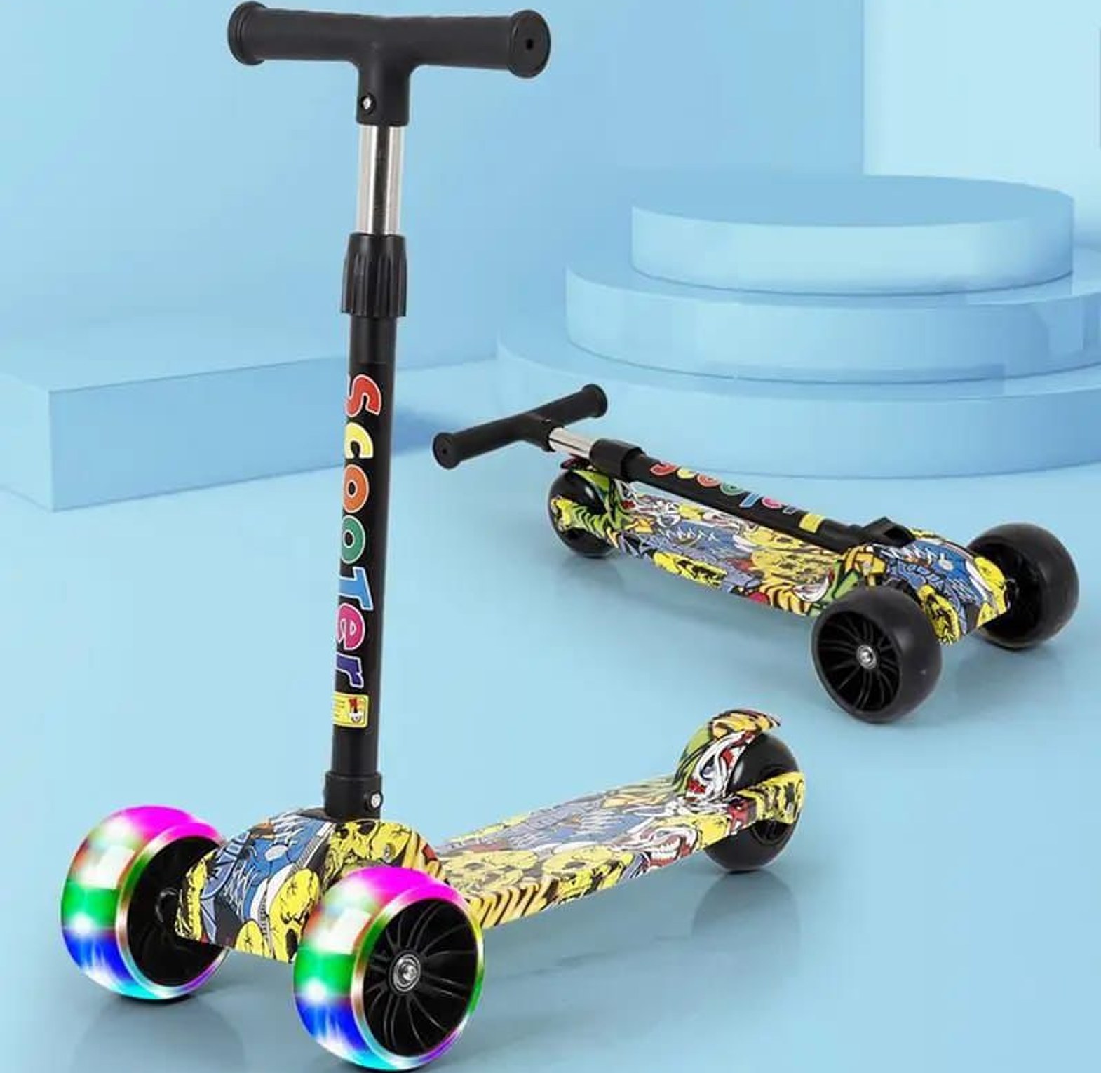 Kids' Graffiti Scooters 3-Wheel Scooters with LED Wheels.  image