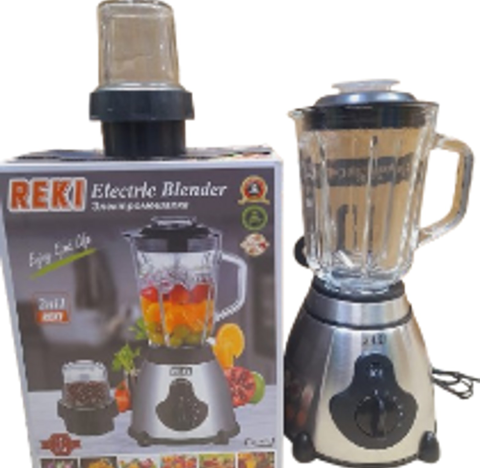 Blender. REKI 2-in-1 Electric Blender with Grinder - 500W Multi-Function Kitchen Appliance with Glass Jar image
