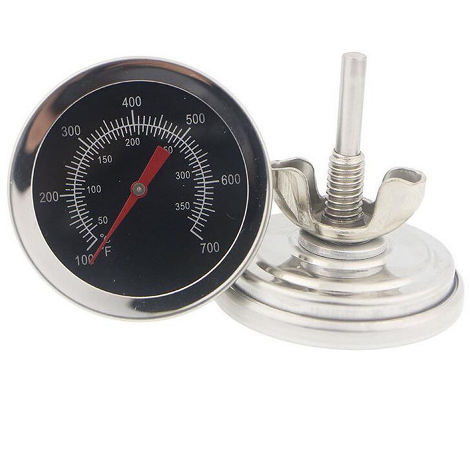 Universal Stainless Steel BBQ Grill & Pizza Oven Thermometer Gauge (100°F-700°F) for Accurate Wood-Fire Cooking & Charcoal Grilling image