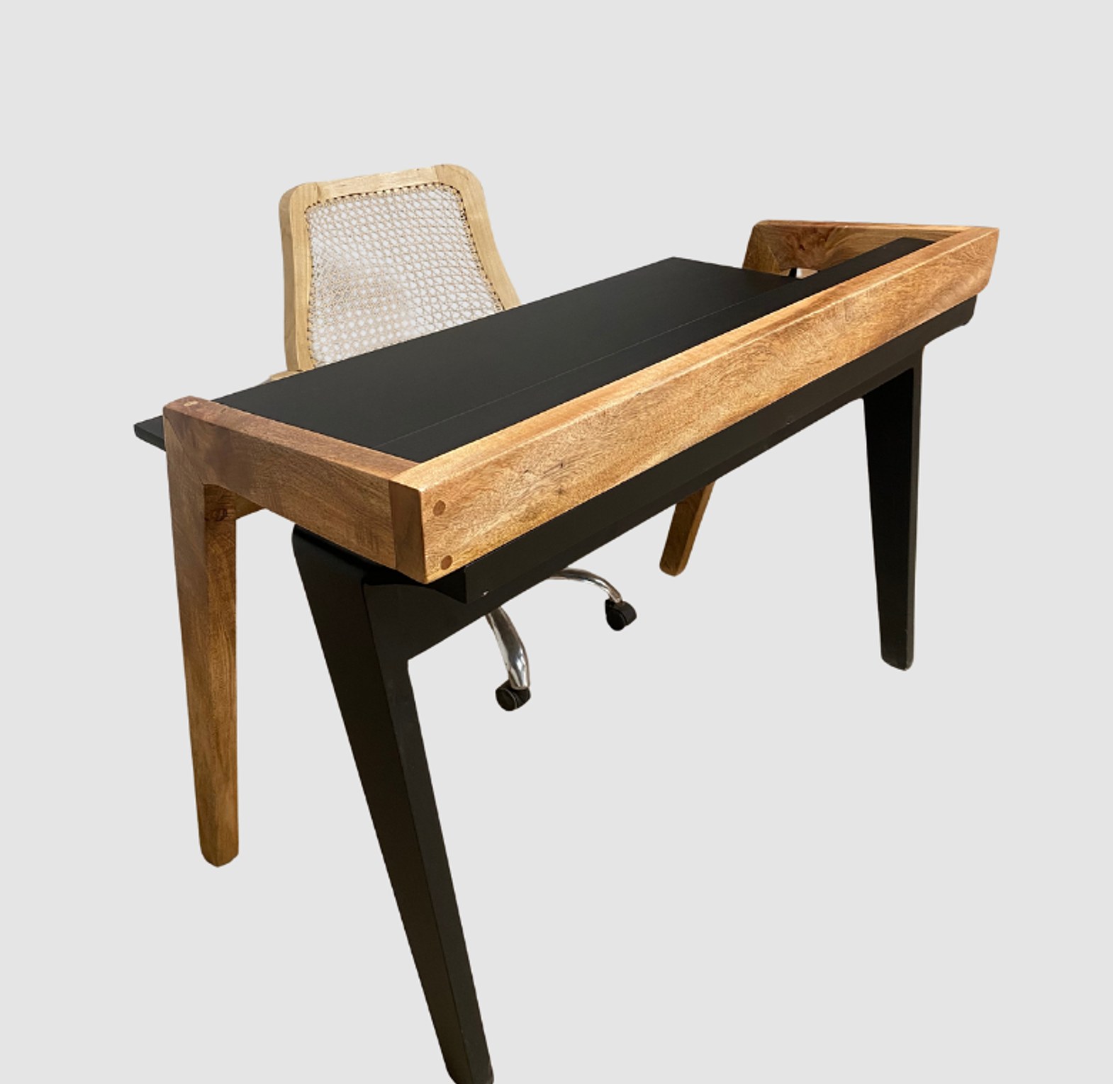Contrast Desk and Rattan Chair Set. image