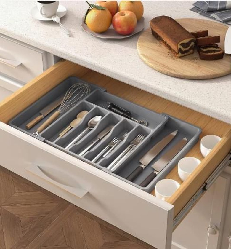 Adjustable Kitchen Drawer Organizer, Durable Cutlery Tray for Spoons and Knives image
