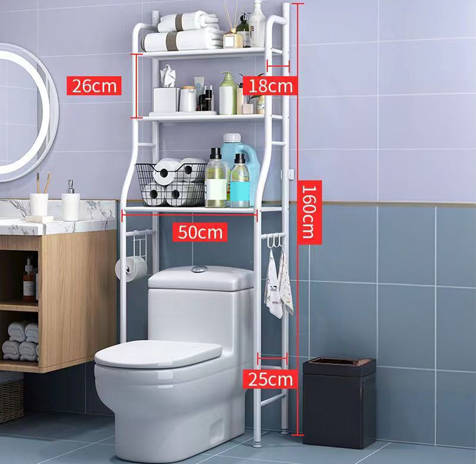 3-Tier Over the Toilet Storage Rack & Bathroom Organizer Shelf - Space Saving Steel Unit for Towels & Toiletries image