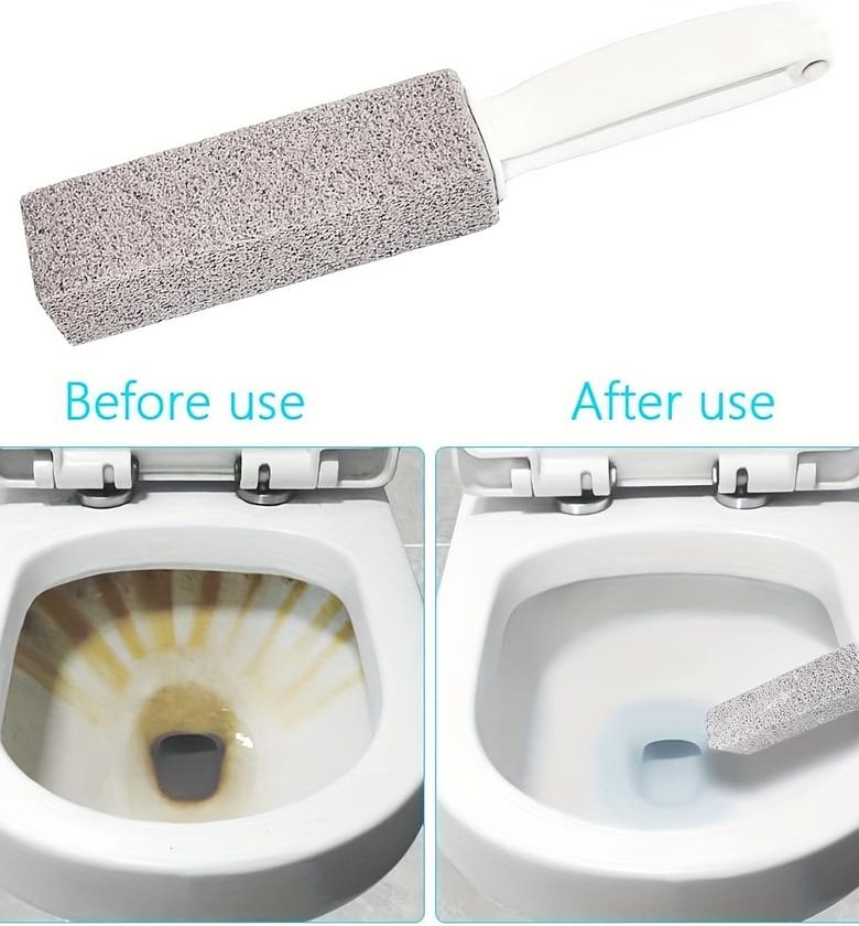 Heavy Duty Toilet Pumice Stone Cleaner Brush with Handle for Hard Water Stain, Limescale and Rust Removal from Ceramic Bowls image