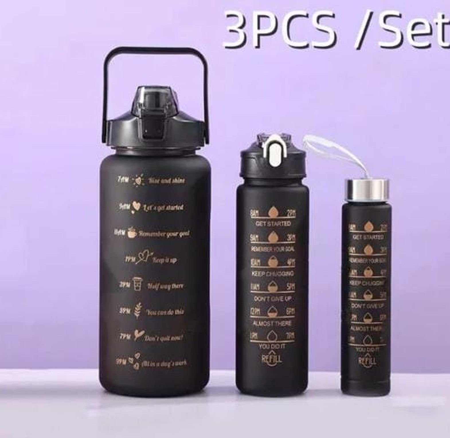 3 In 1 Color Motivational Water Bottle With Stickers image