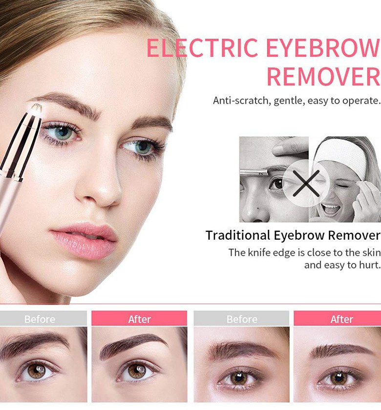 Painless Electric Eyebrow Trimmer & Facial Hair Remover - Rose Gold, Compact & Portable image