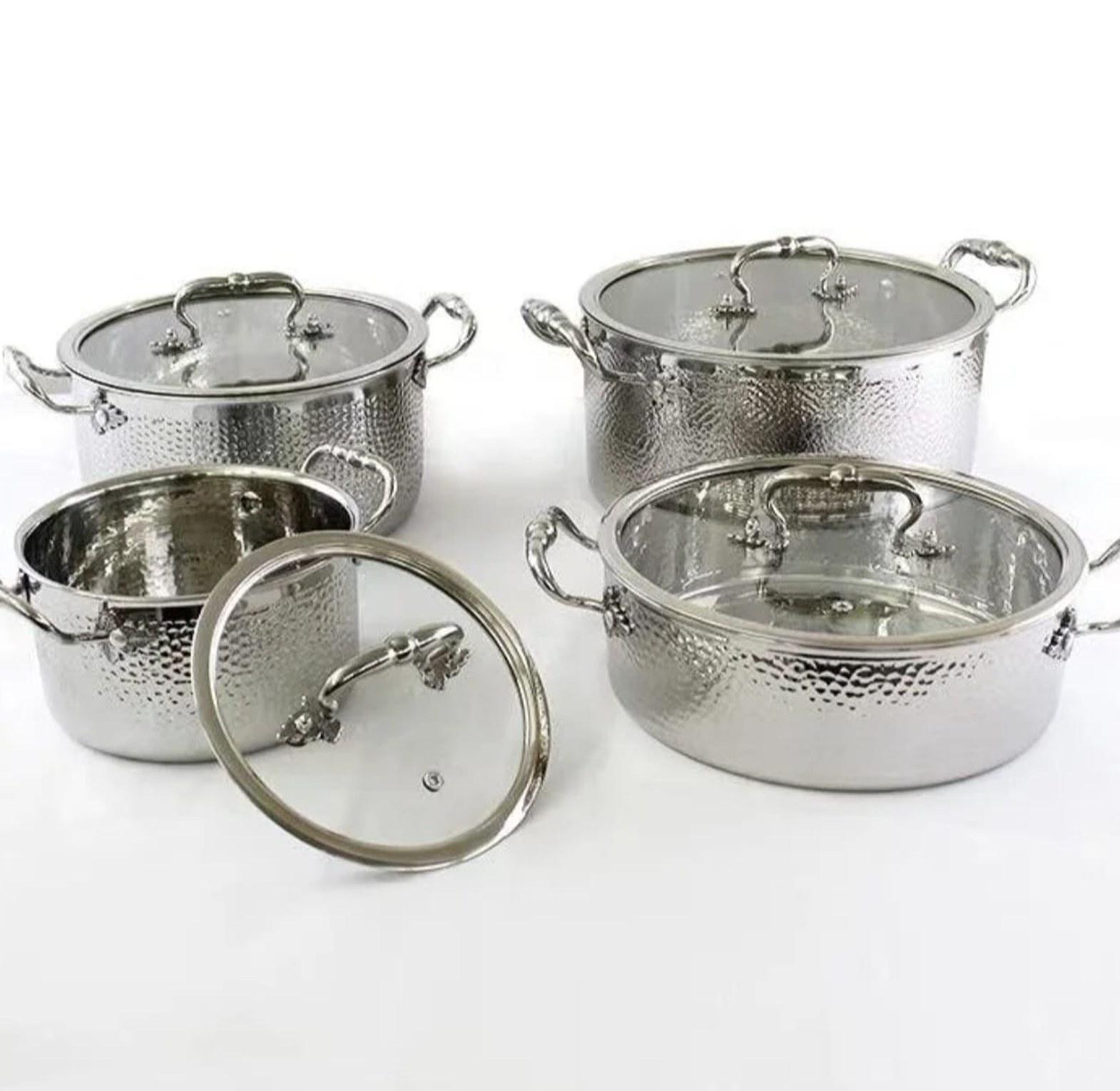 SUS 304 Tri-Ply Stainless Steel Cookware Set – 8PCS Premium Hammered Design image