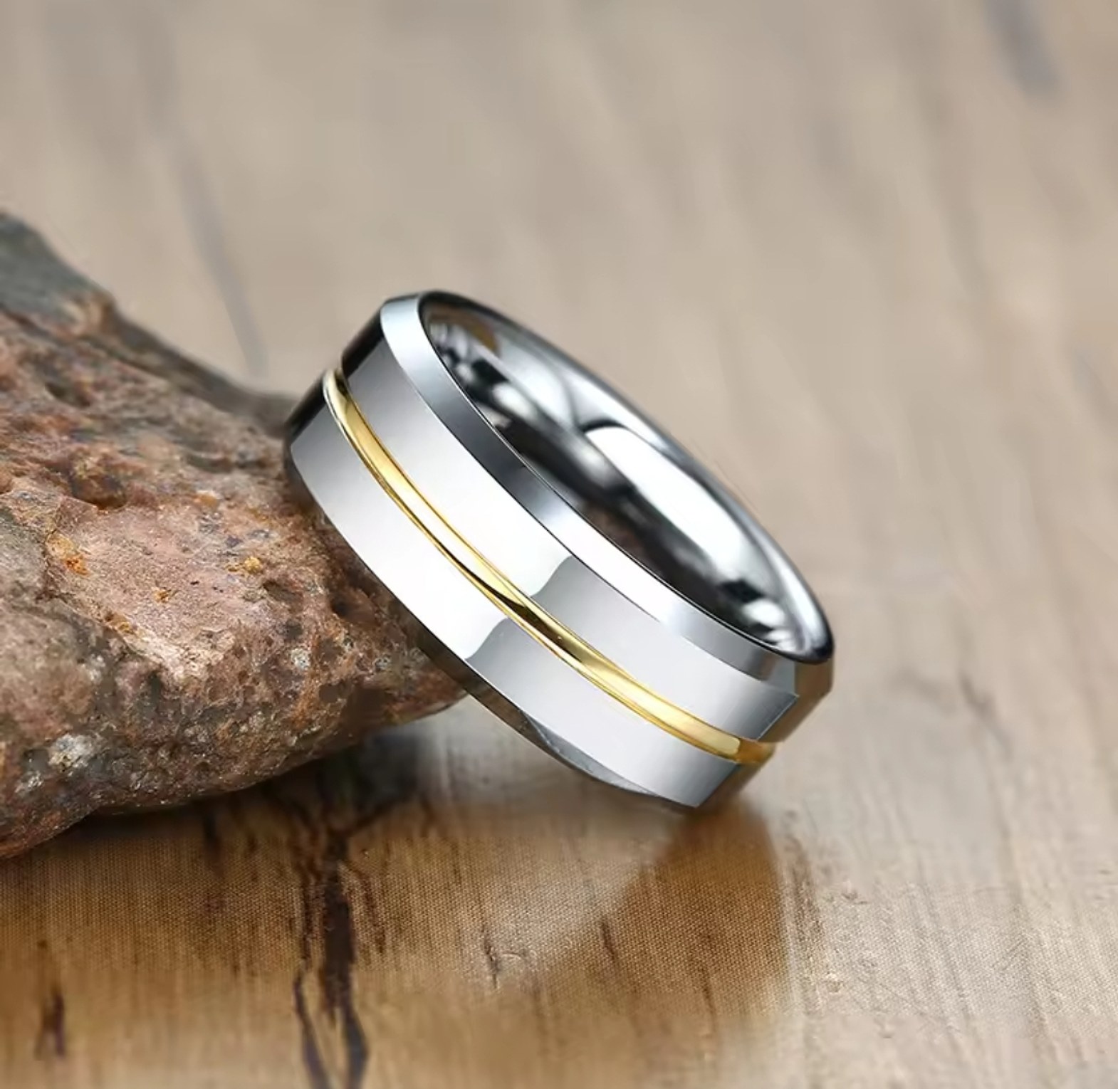Tungsten Carbide Men's Ring with Gold Groove  image