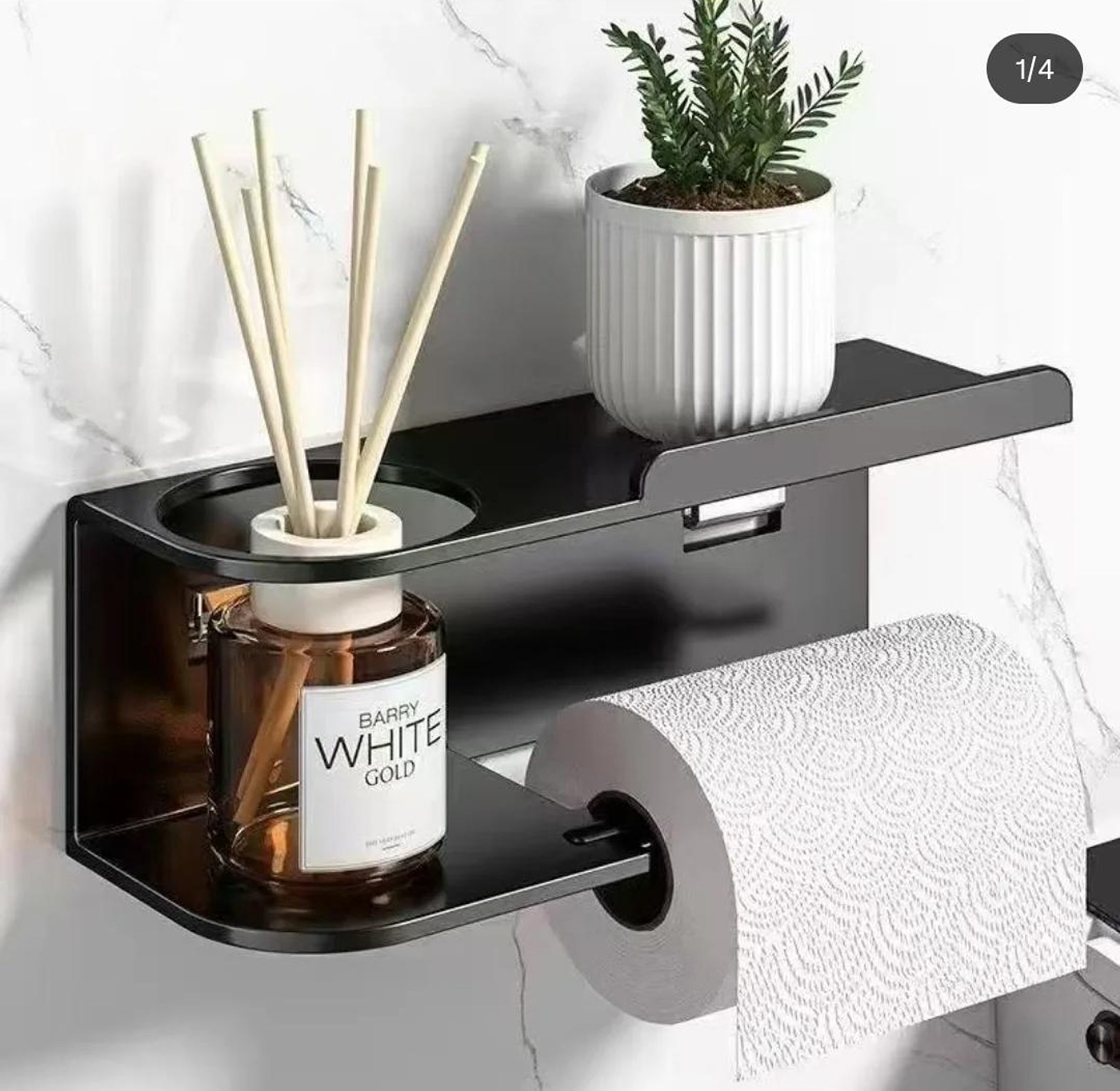 Wall-mounted toilet paper holder with shelf image
