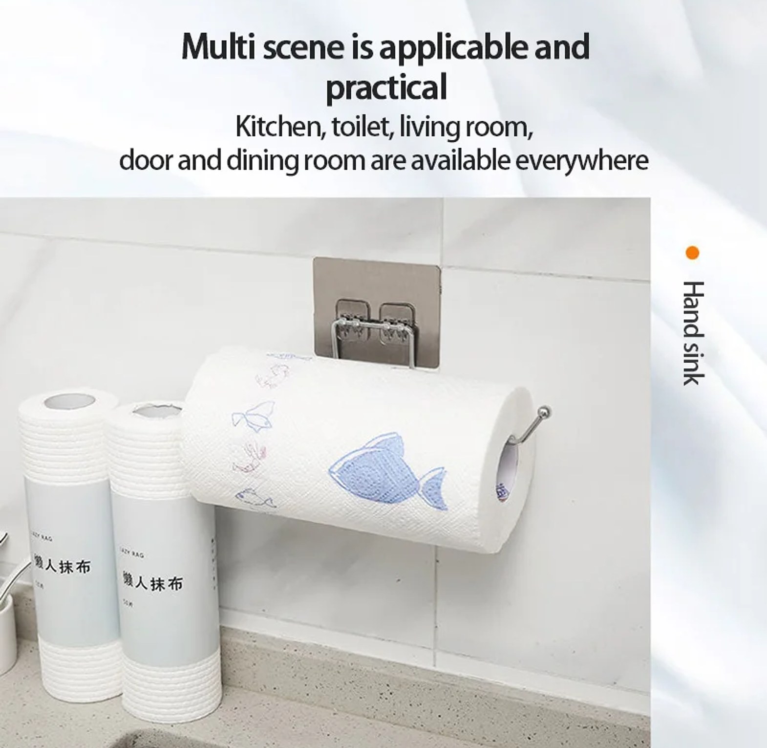 Stainless Steel Wall Mounted Multi-Functional Kitchen Paper Towel Holder Roll Rack for Bags & Gloves image