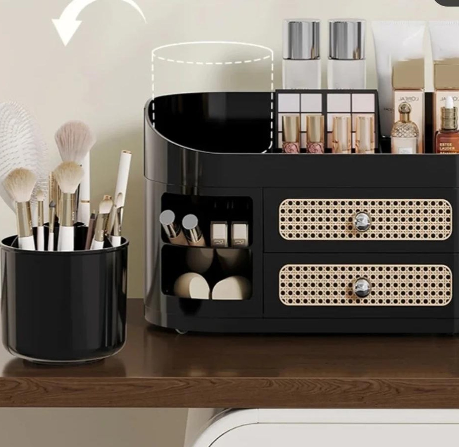 Cosmetic storage rack/ makeup storage organizer with a brush holder image