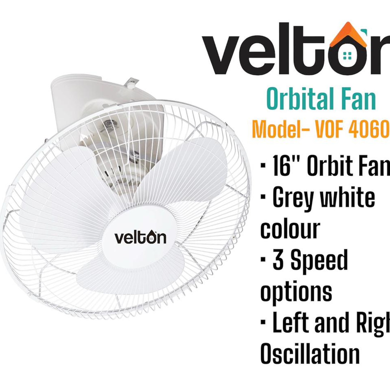 VELTON 16-inch Orbit Fan 3 Speed options Left and right oscillation  image
