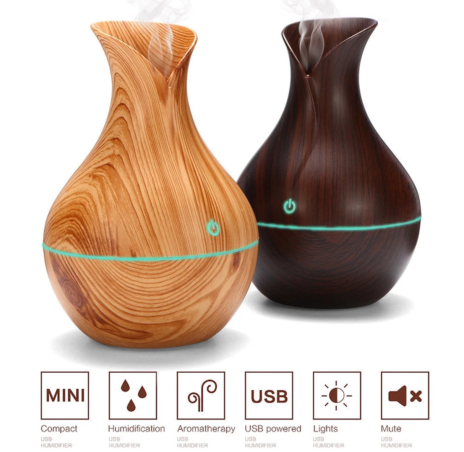 130ml Ultrasonic Wood Grain Essential Oil Diffuser & Humidifier with 7-Color LED Light - Portable Aroma Mist Maker for Home & Office image