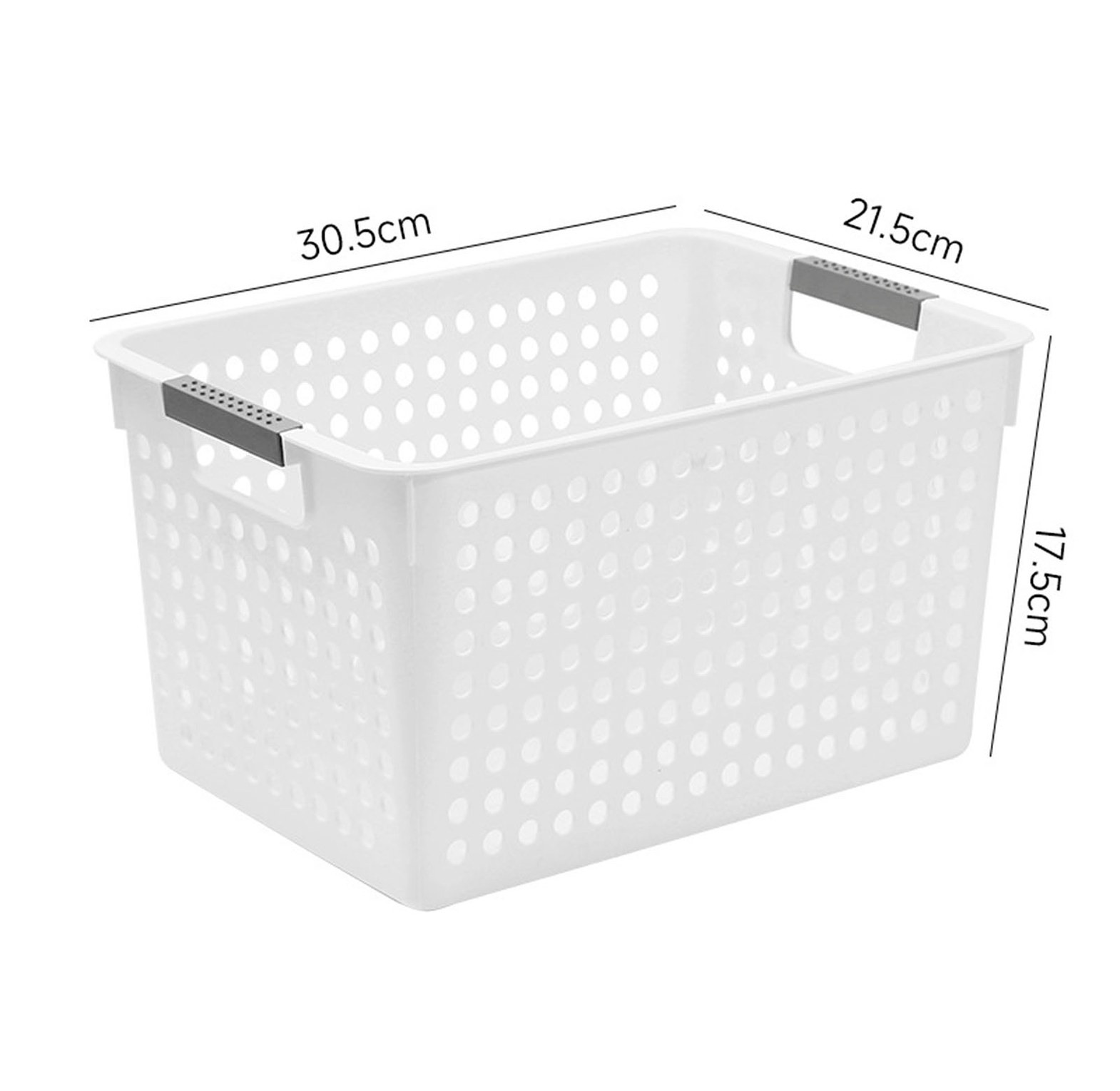 Plastic Storage Baskets Multi-Purpose Wardrobe Kitchen Bathroom Organizer Bins - White (30.5x21.5x17.5cm) image