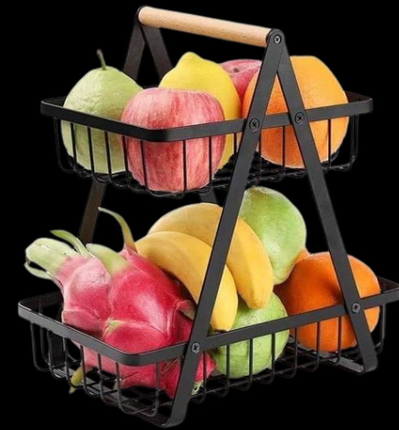 A 2-Tier Foldable Double-layer Portable Iron Basket Fruit Basket.  image
