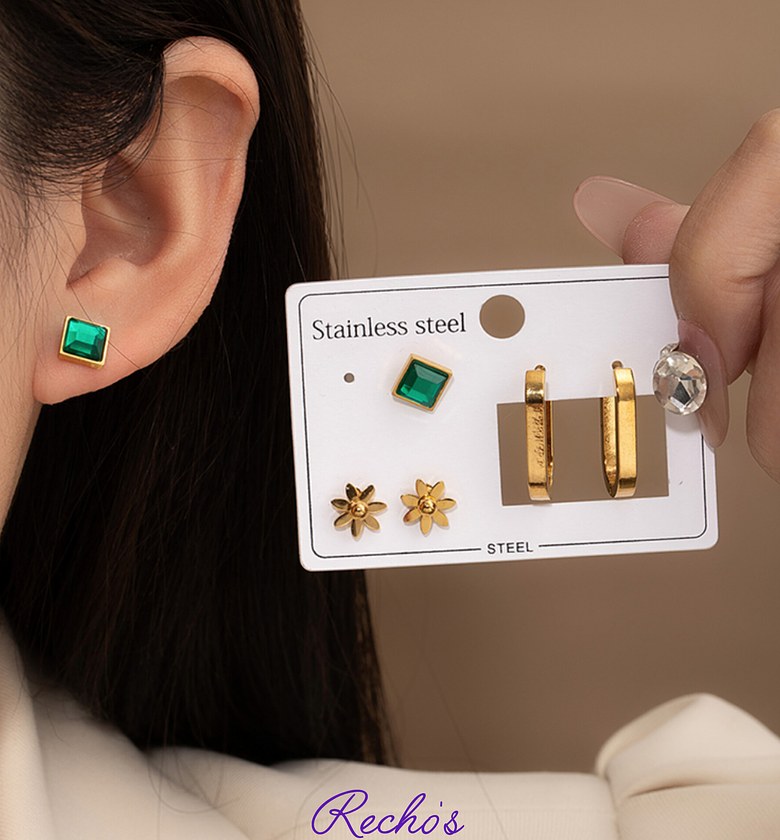 Green stainless earrings sets image