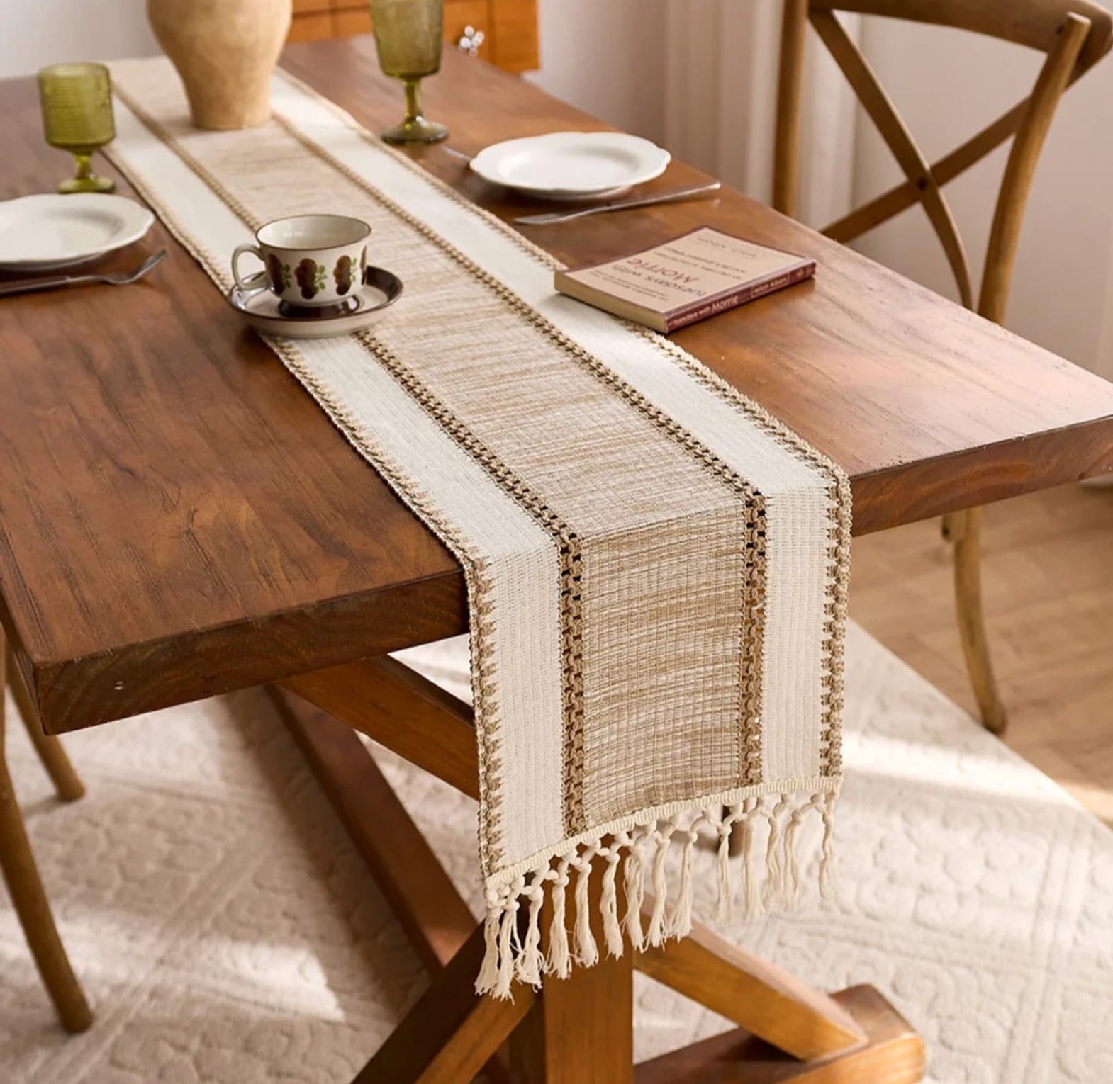 Elegant cotton table runner set 1pcs image