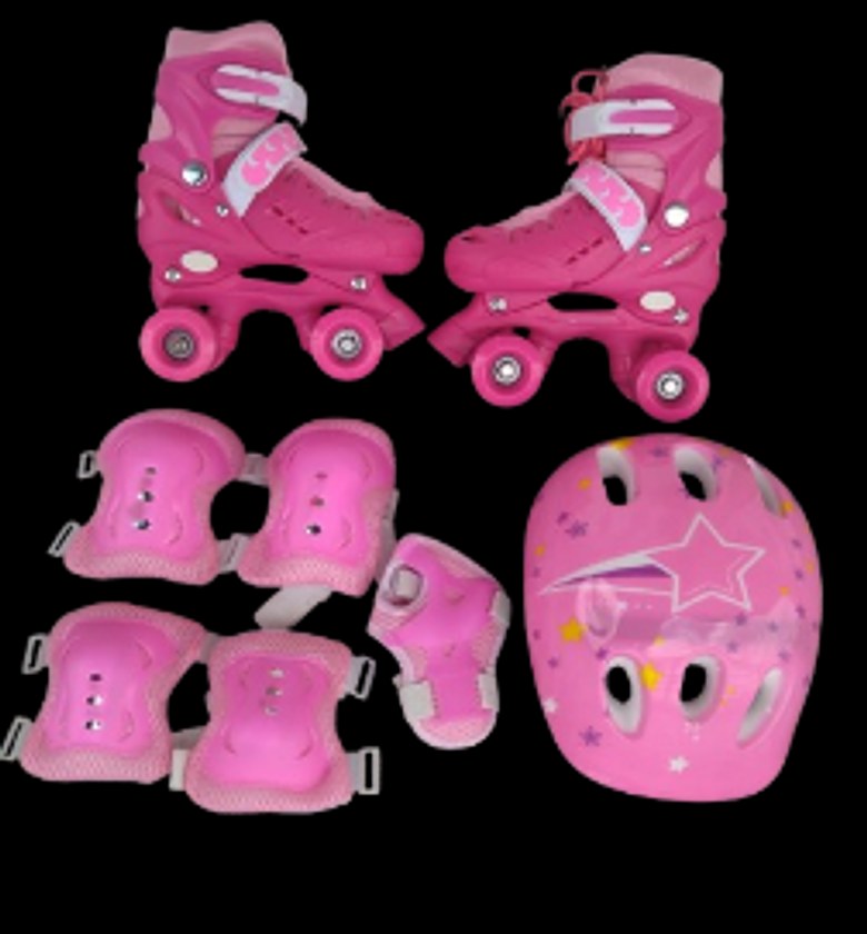Roller Skates. Full Set Of Children's Quad Roller Skates Comes with a helmet and protective gear Size 27 To 38 image