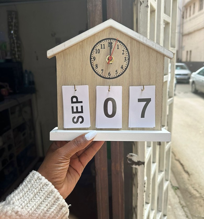 Solid Wood Desk Calendar with Clock image