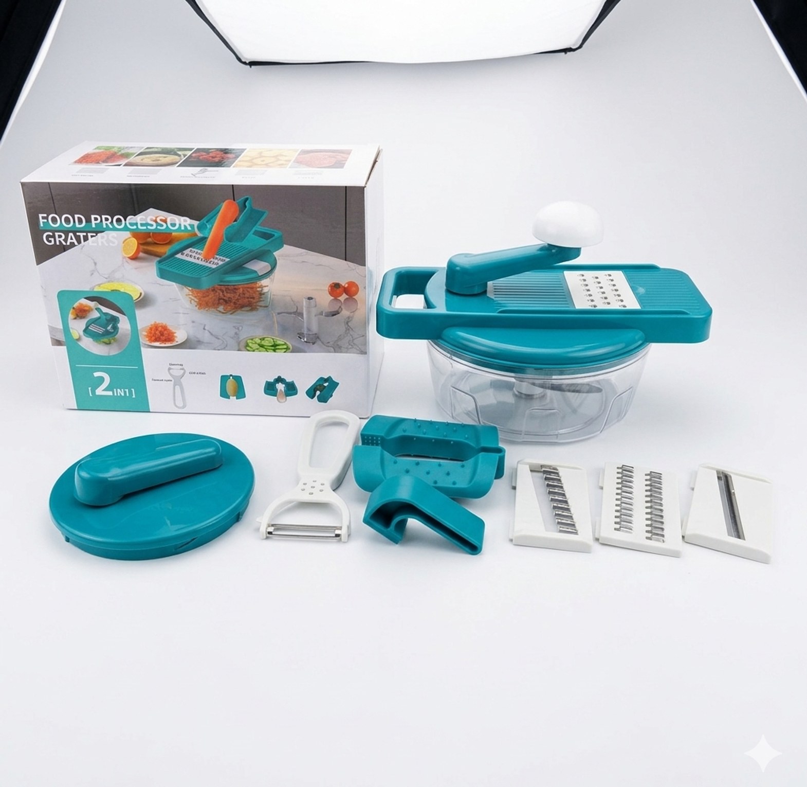 2-in-1 Manual Food Processor and Mandoline Slicer with Stainless Steel Blades Vegetable Cutter for Quick Meal Prep image