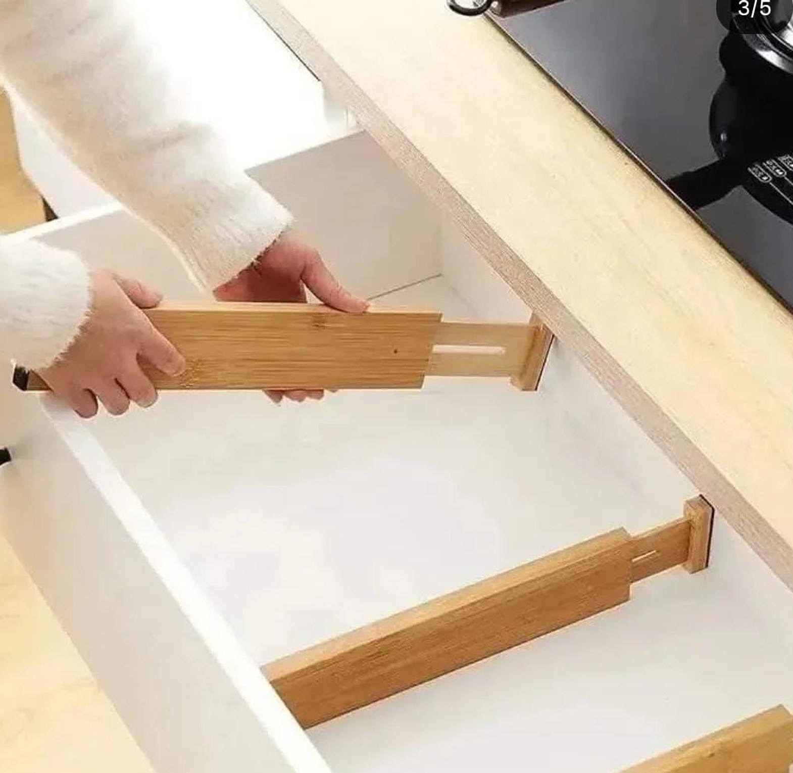 4 pcs Multifunctional Bamboo drawer Dividers image
