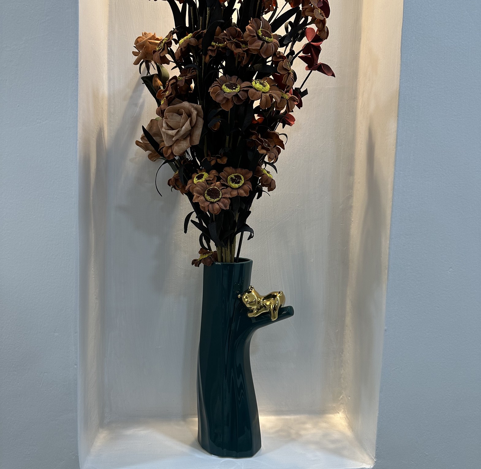 Tree stump flower vase in pine green image