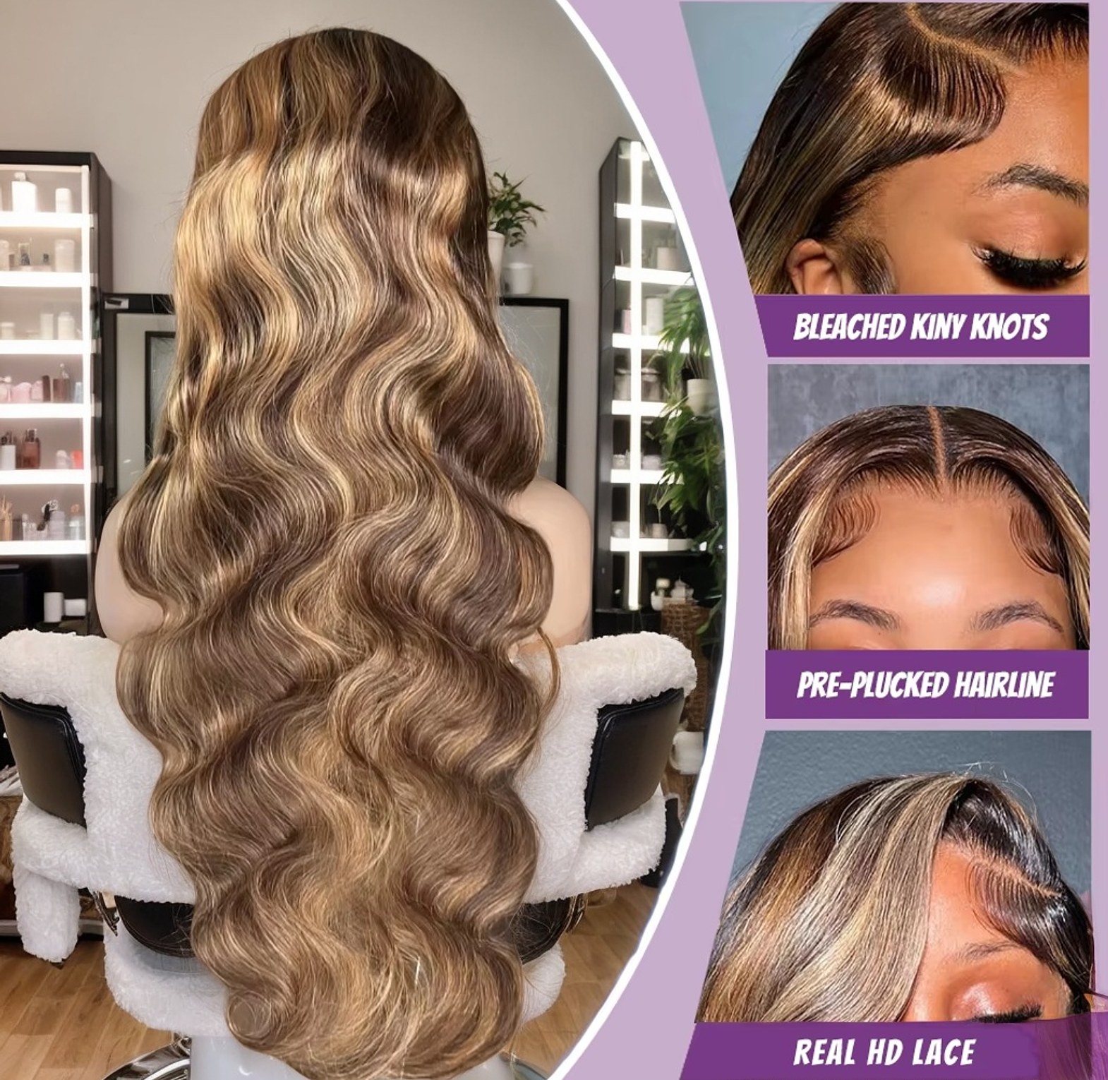 Highlight Honey Blonde body Wave Human Hair wig  image