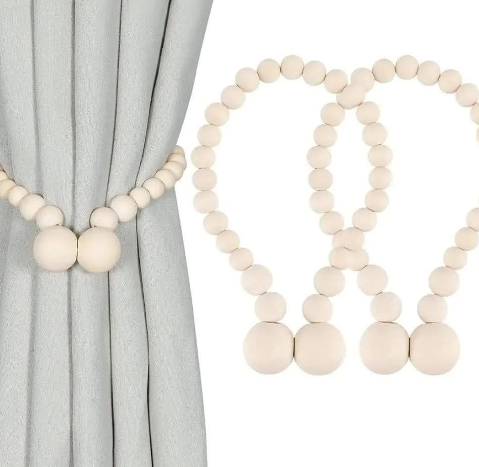2pcs tassel curtain tie backs with wooden beads. image