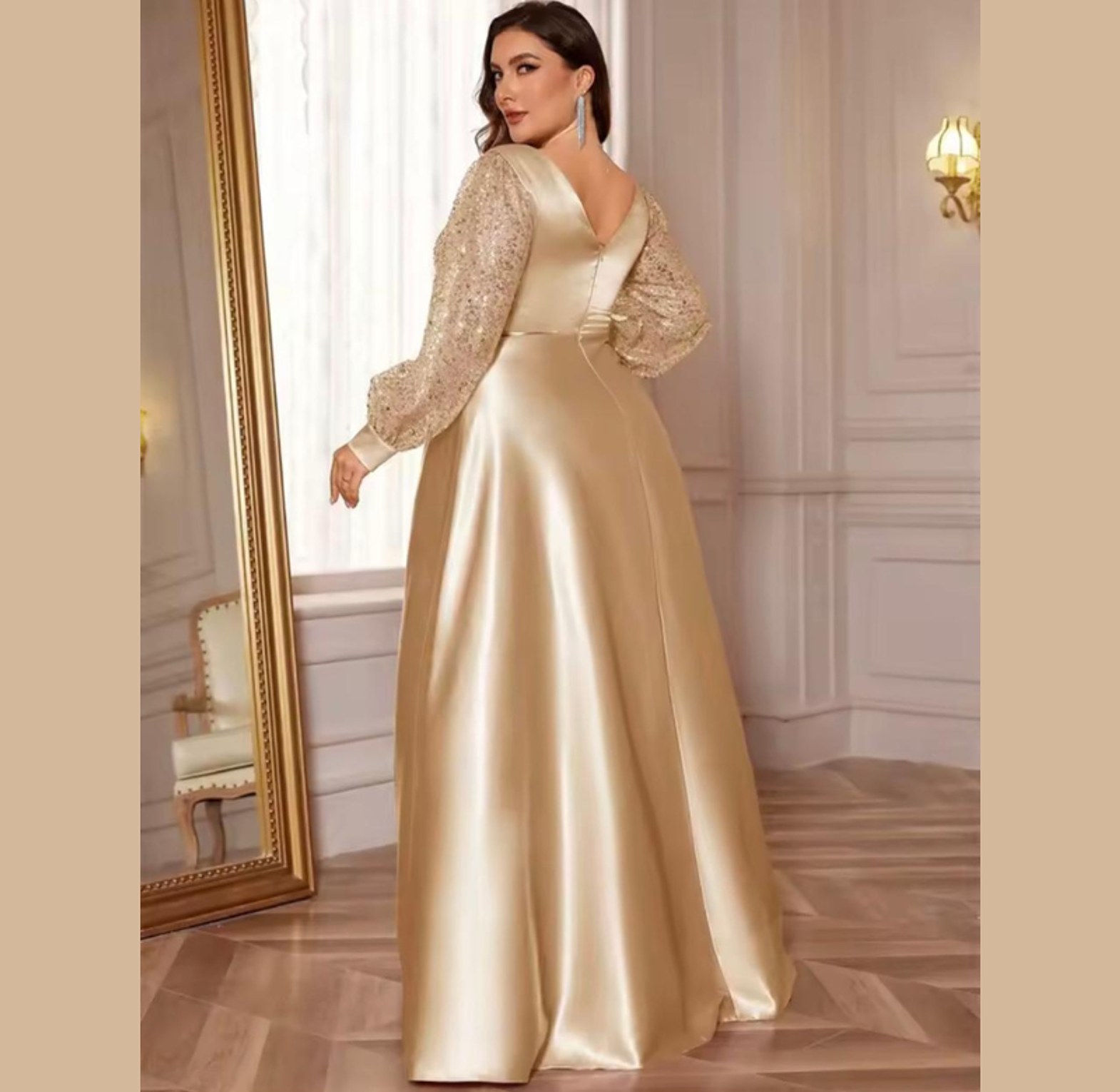 Gilded Silk Sequin Sleeve Ball Gown image
