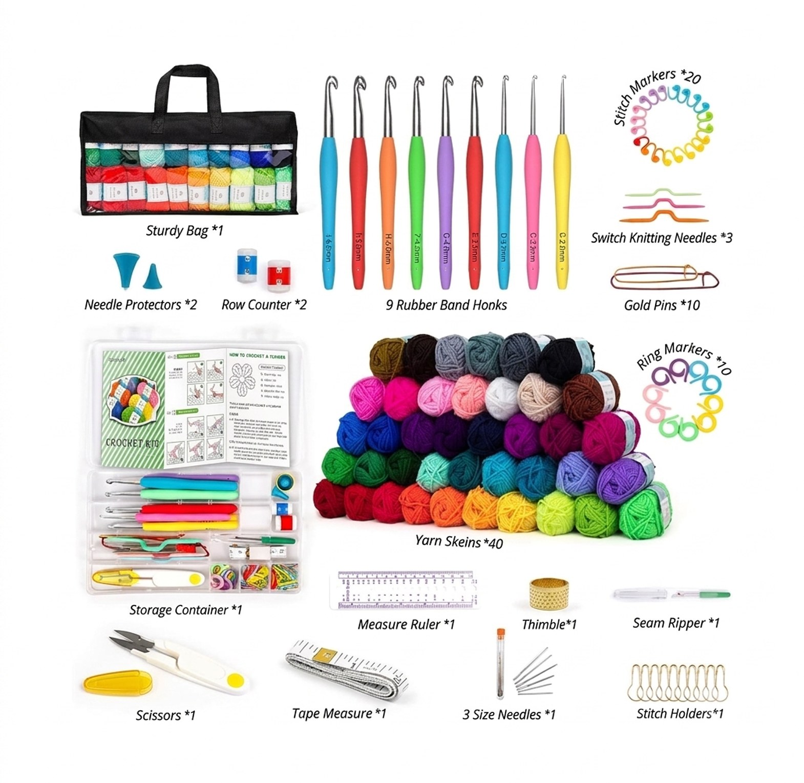 Mega 113Pcs Crochet Kit for Beginners with 40 Assorted Yarn Skeins and 73PCS Accessories Set - Premium Handcraft Set image