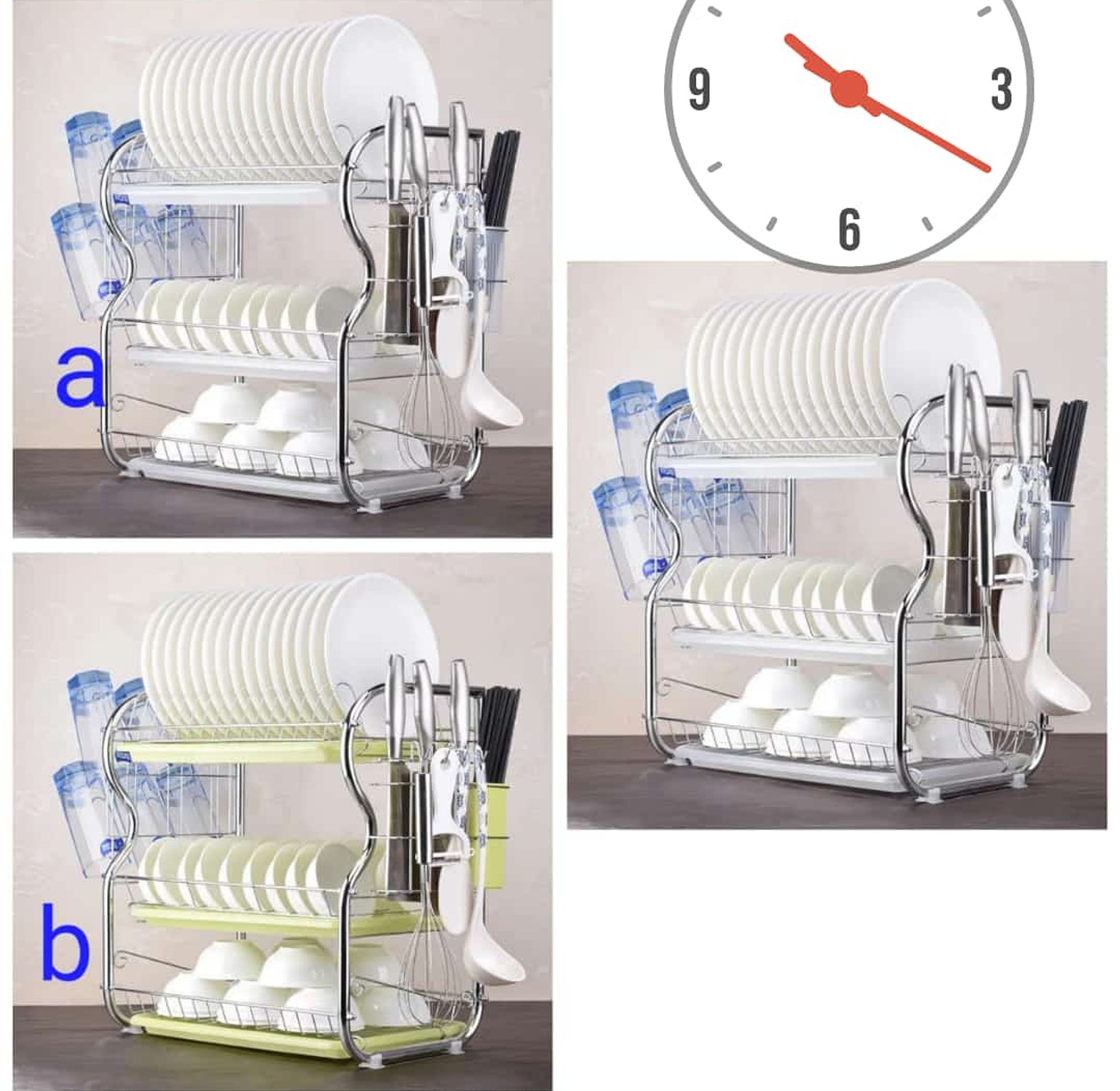 Stainless Steel 3 Layer Dish Drainer Rack With 3 Trays image