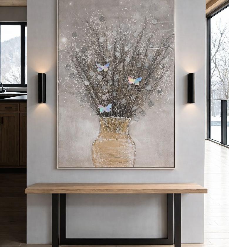 Handcrafted Floral Vase Wall Art with Metallic Accents image