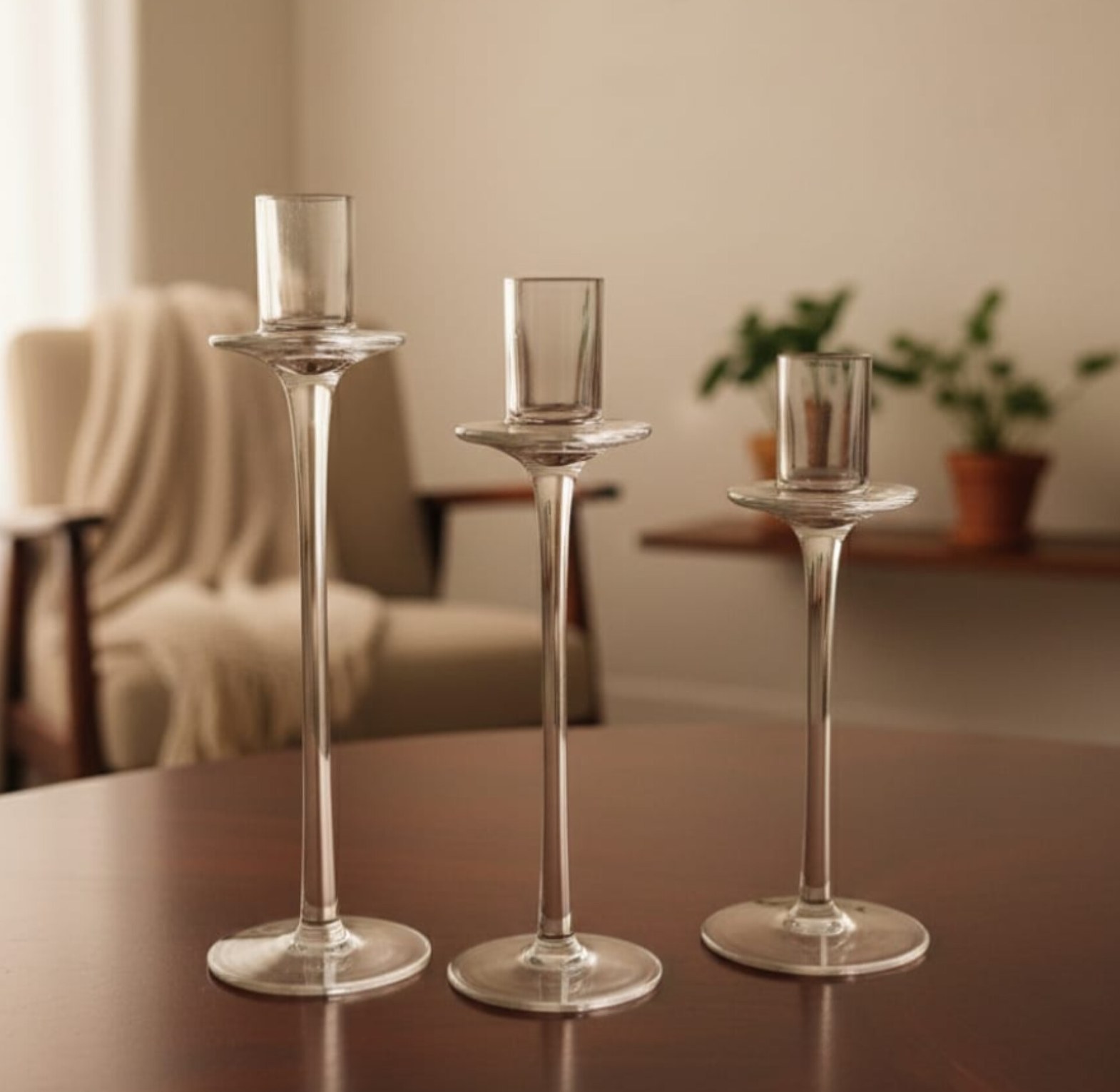 Glass Candle Holders, Elegant 3 Piece Set for Home Decor image
