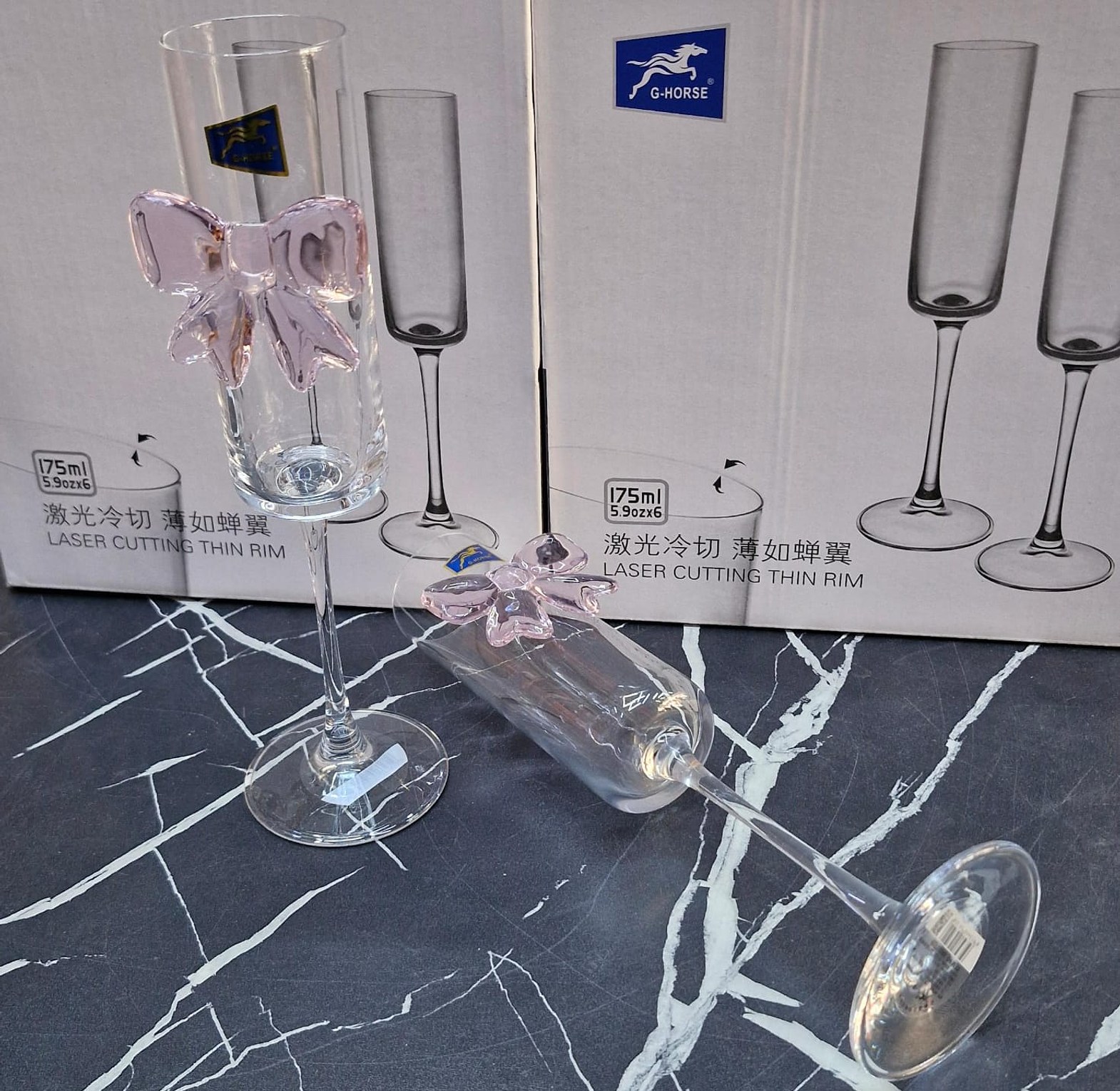 Pink Bow Champagne Flutes Set 6pcs  image