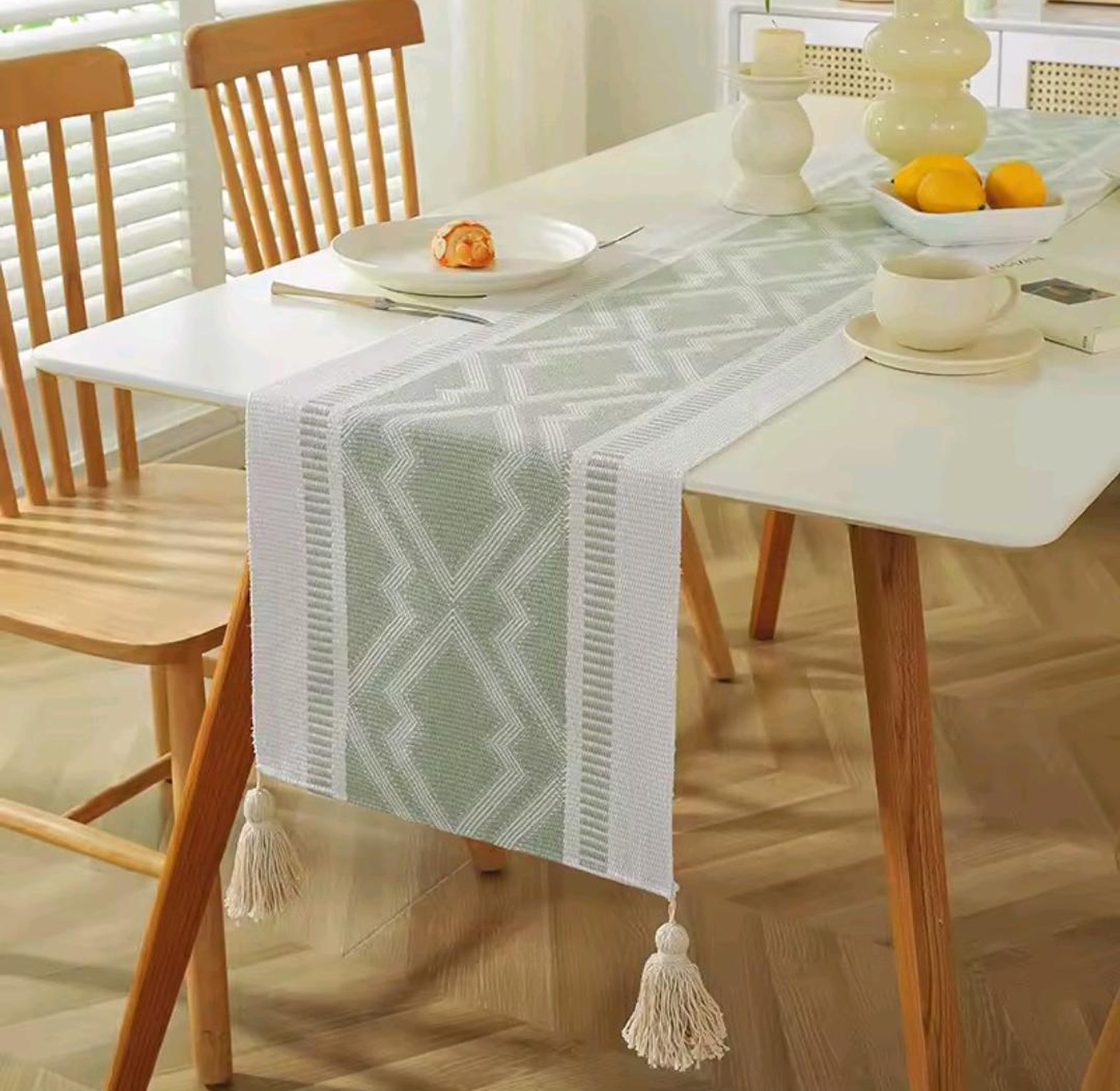 Modern Simple Tassel Cotton Linen Table Runner image