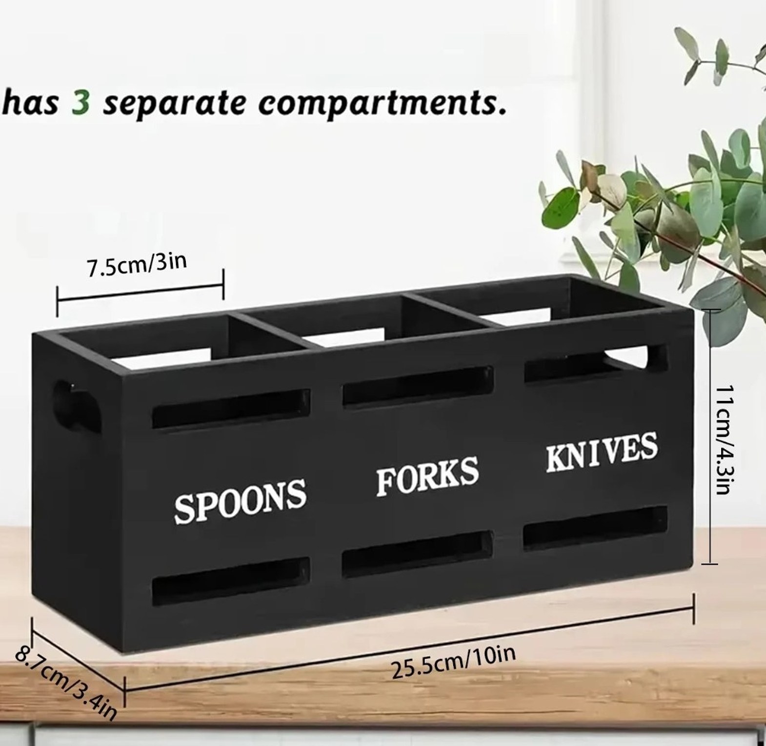 Wooden partitioned cutlery/utensils holder image