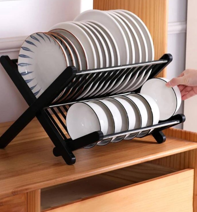 Foldable Dish Drying Rack – Compact 2-Tier Kitchen Organizer for Small Spaces image