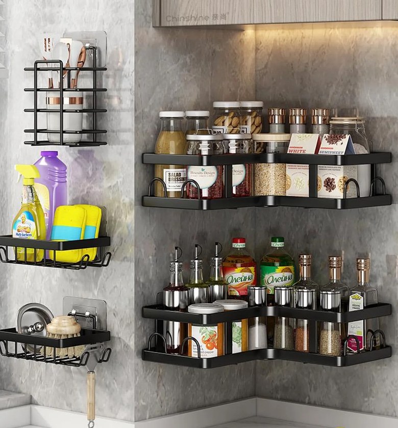Multipurpose 5-Piece Black Triangular & Rectangular No-Drill Wall Organizer Set image