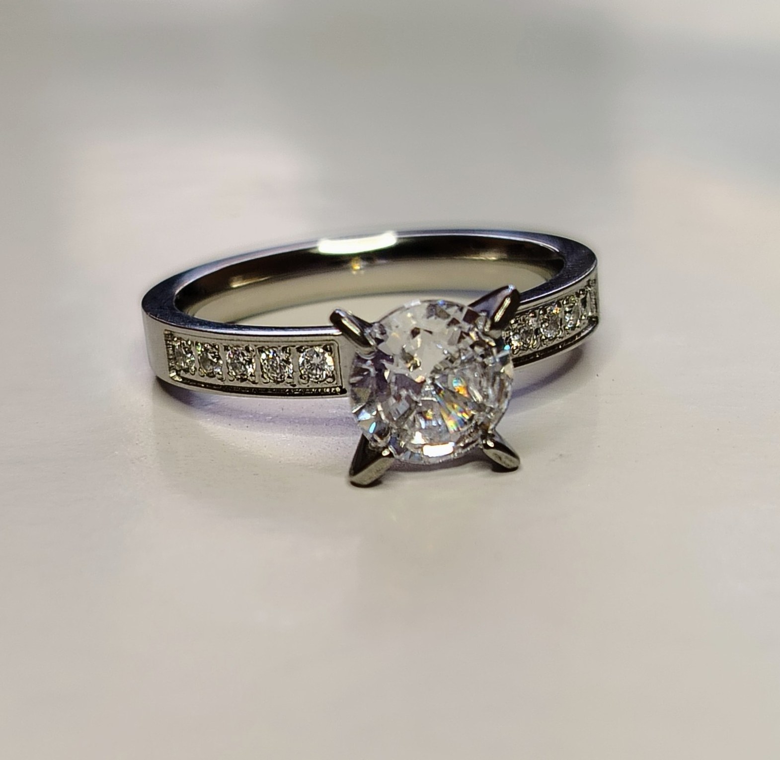 Gold & silver stainless steel, cubic zirconia engagement/promise ring  image